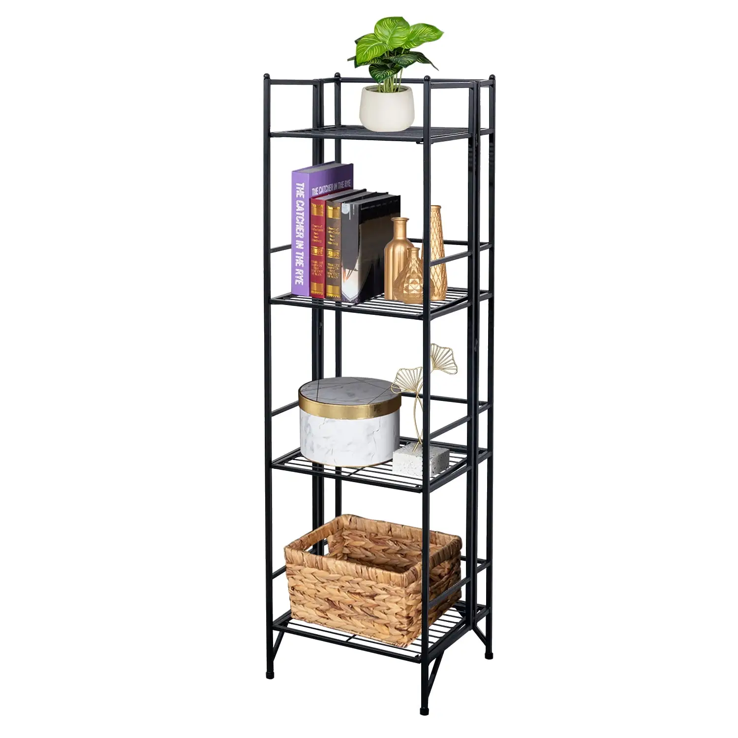 4 Tier Folding Metal Shelf Black