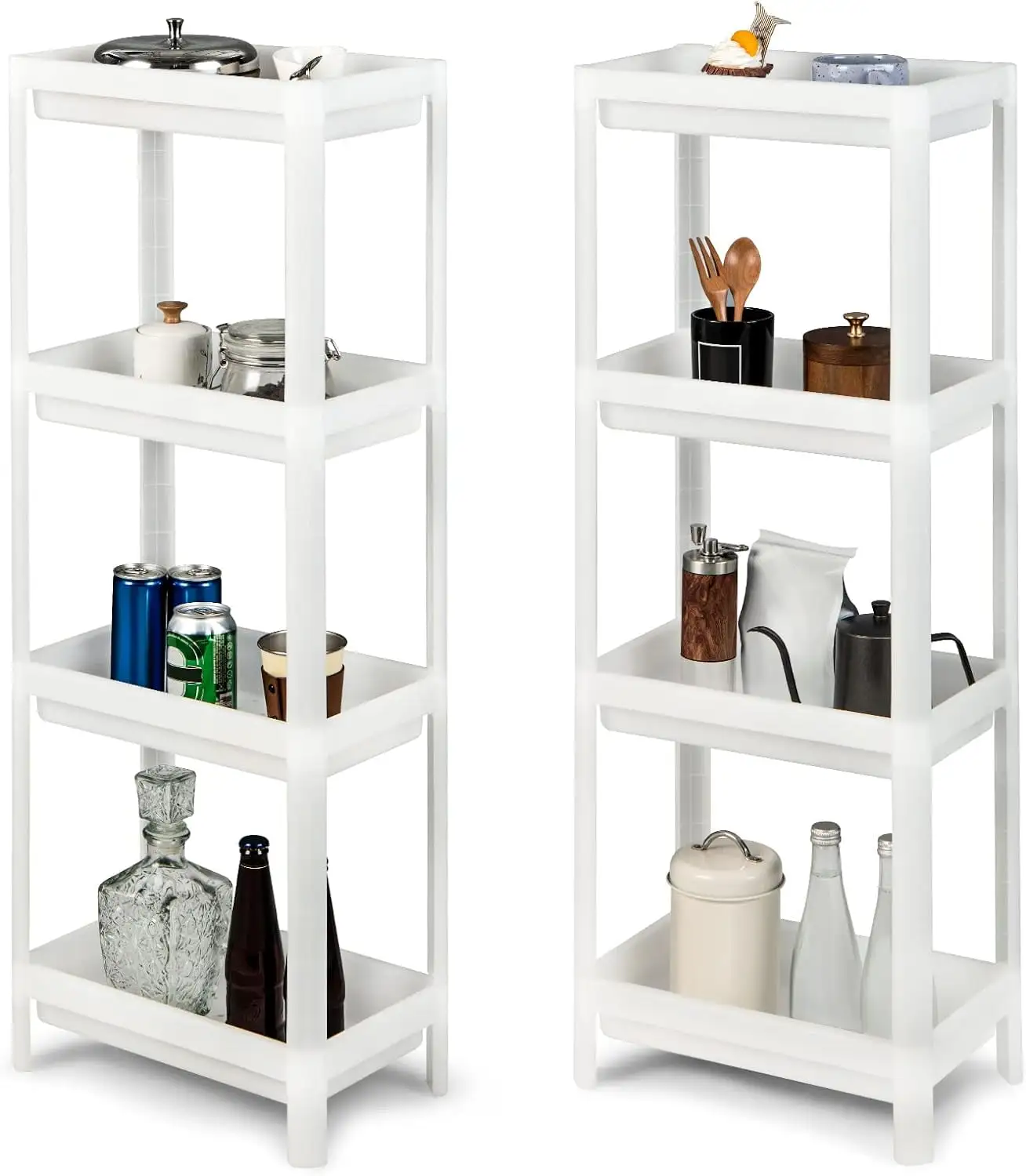 4 Tier Multipurpose Plastic Storage Shelves Set of 2.39 inch Tall for Bathroom Laundry Small Space