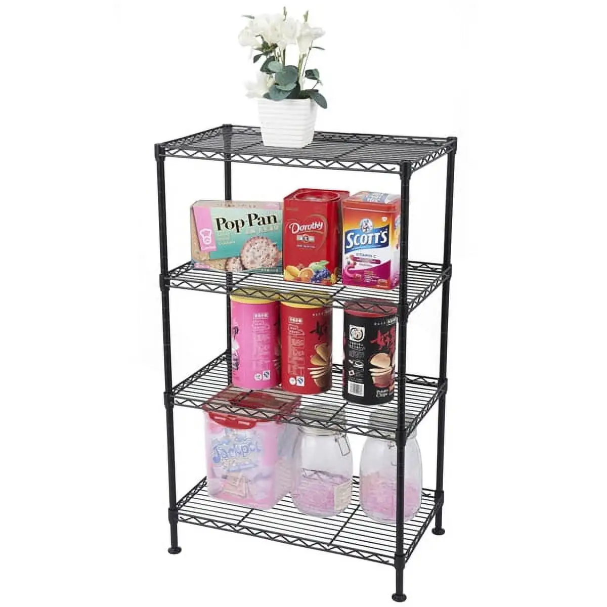 4-Tier NSF Certified Industrial Welded Wire Shelving. Black