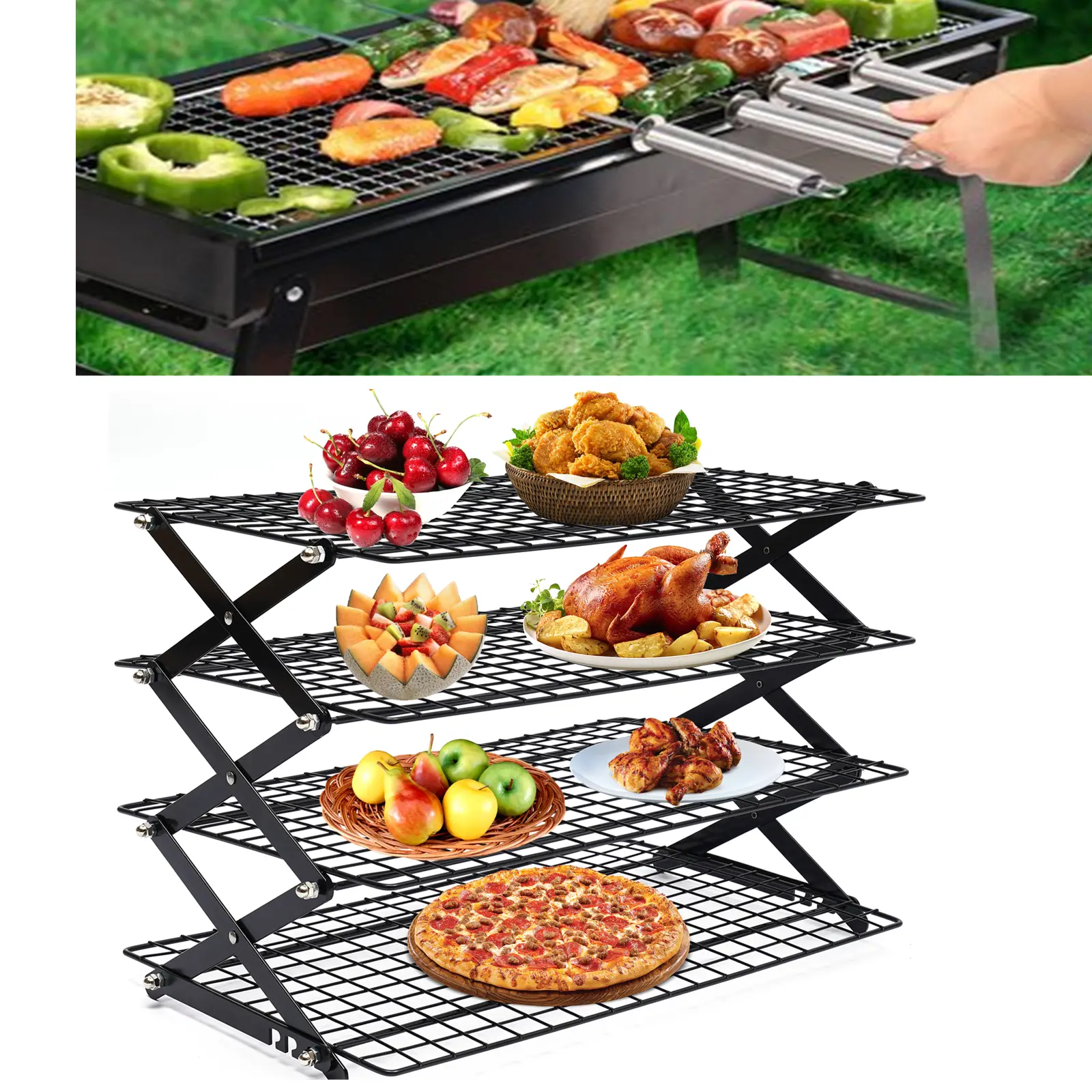 4 Tier Picnic Stand Stackable Cooling Rack Iron Shelf for Baking Camping Stand