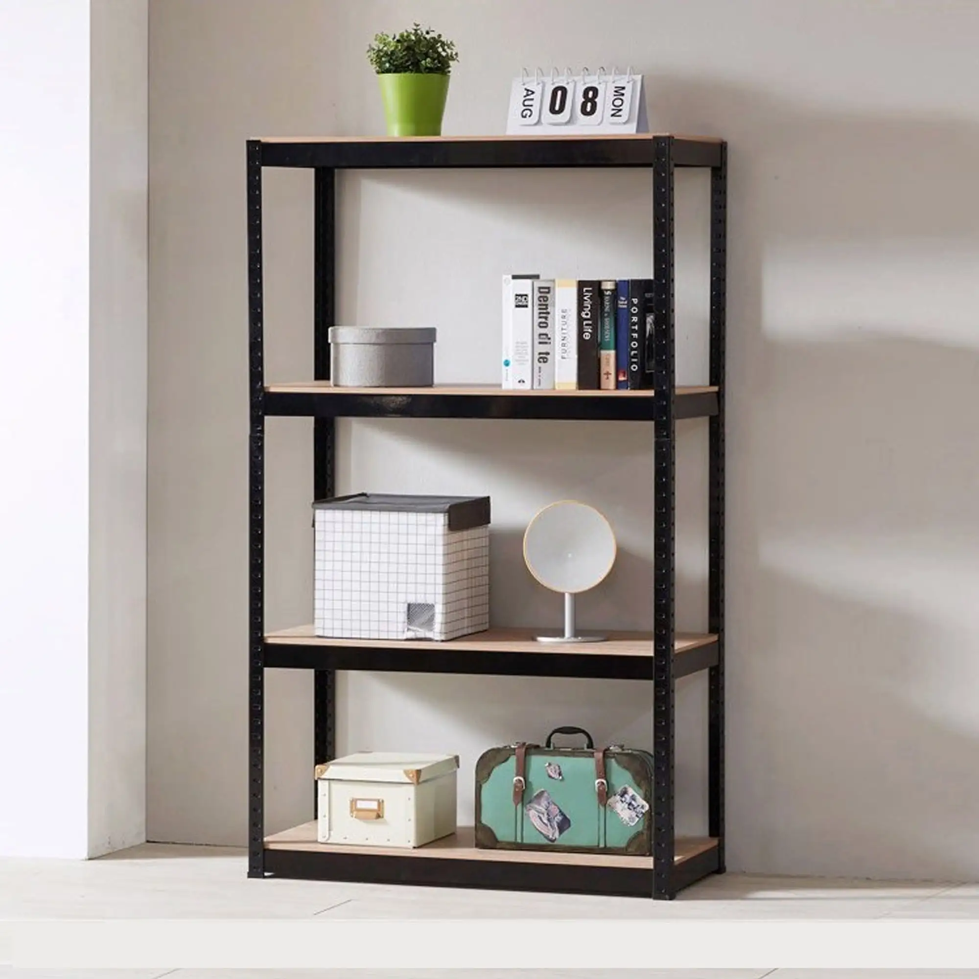 4-Tier Shelf Metal And Wood Storage Shelf Unit Garage Utility Rack For Books Kitchenware Tools Shelf