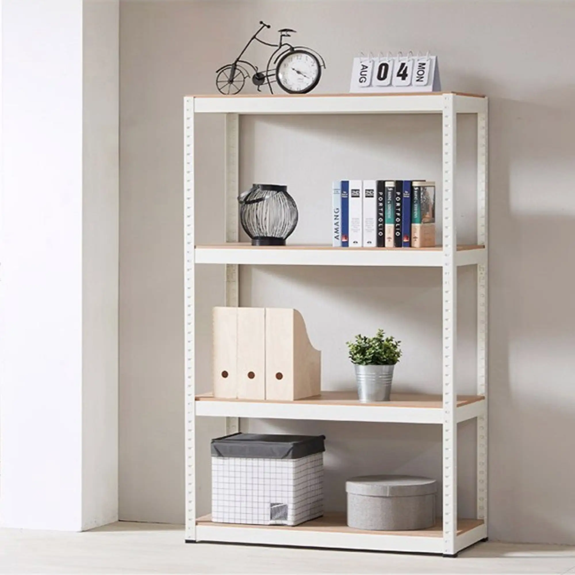 4-Tier Shelf Metal And Wood Storage Shelf Unit Garage Utility Rack For Books Kitchenware Tools Shelf