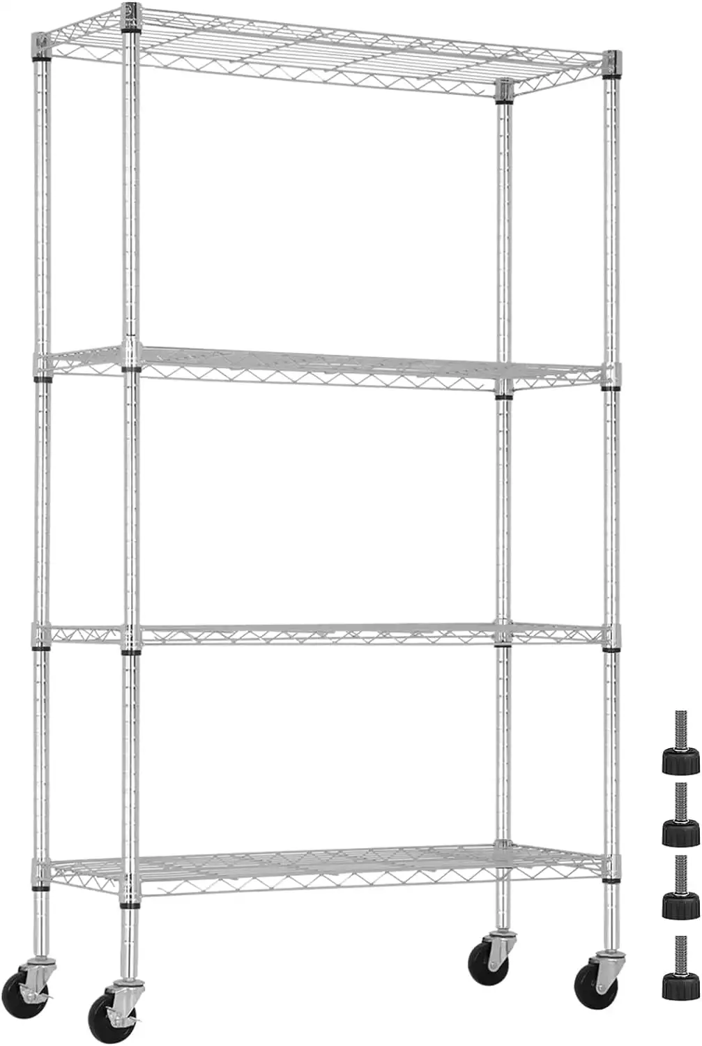 4 Tier Shelving Unit 62 H Adjustable Metal Shelves W/Wheels Heavy Duty Storage Shelf 1400Lb Capacity Garage Shelving Storage Wire Shelving For Kitchen. 36 L X 14 D X 62 H. Chrome