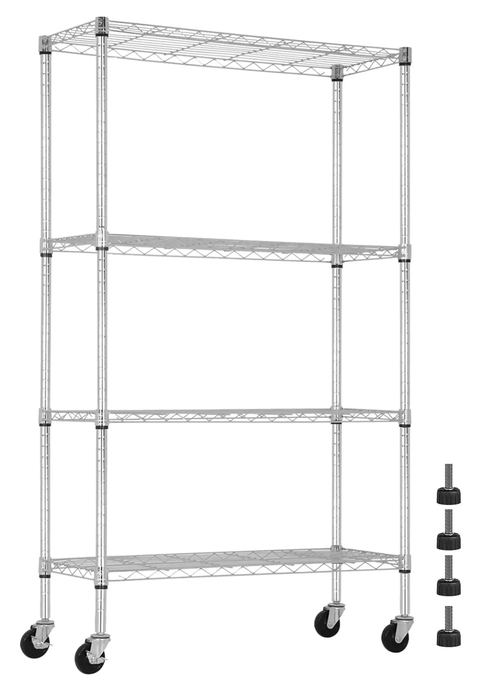 4 Tier Shelving Unit 62 H Adjustable Metal Shelves w/Wheels Heavy Duty Storage Shelf 1400Lb Capacity Garage Shelving Storage Wire Shelving for Kitchen. 36 L x 14 D x 62 H. Chrome