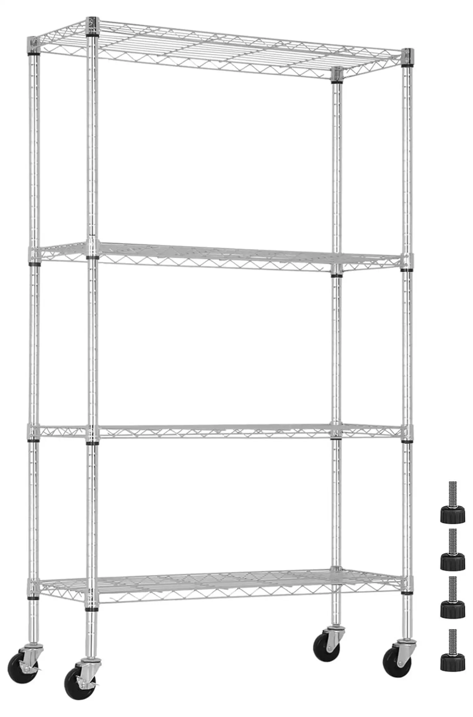 4 Tier Shelving Unit 62 H Adjustable Metal Shelves w/Wheels Heavy Duty Storage Shelf 1400Lb Capacity Garage Shelving Storage Wire Shelving for Kitchen. 36 L x 14 D x 62 H. Chrome