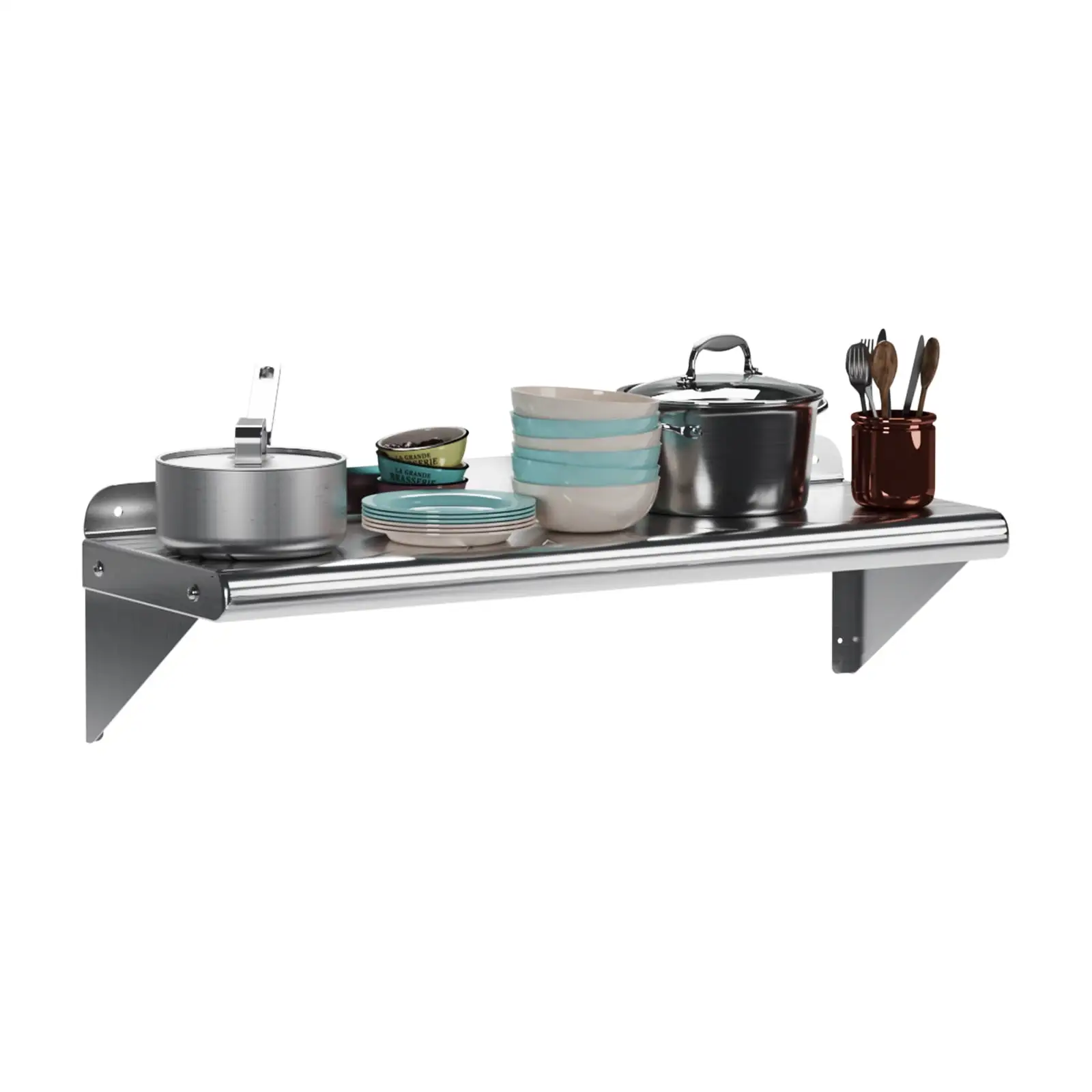 KTENME Stainless Steel Shelf 12 x 24 . 180 lb [NSF Certified] Commercial Metal Wall Mount Shelf with Backplash for Restaurant. Laundry Room. Kitchen and Garage