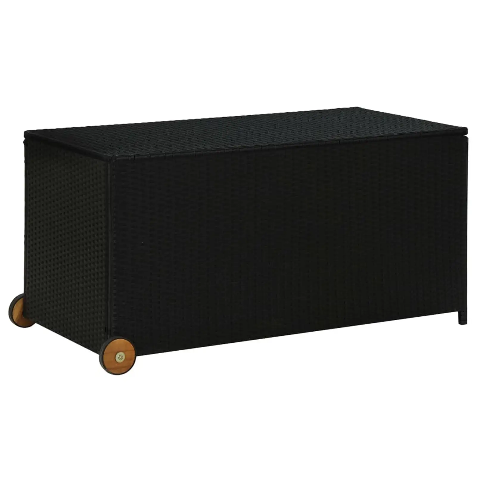 Dcenta Garden Storage Box with Wheels Black Poly Rattan Storage Container Deck Box Garden Tool Organization for Patio. Lawn. Poolside. Outdoor Furniture 47.2 x 25.6 x 24 Inches (L x W x H)