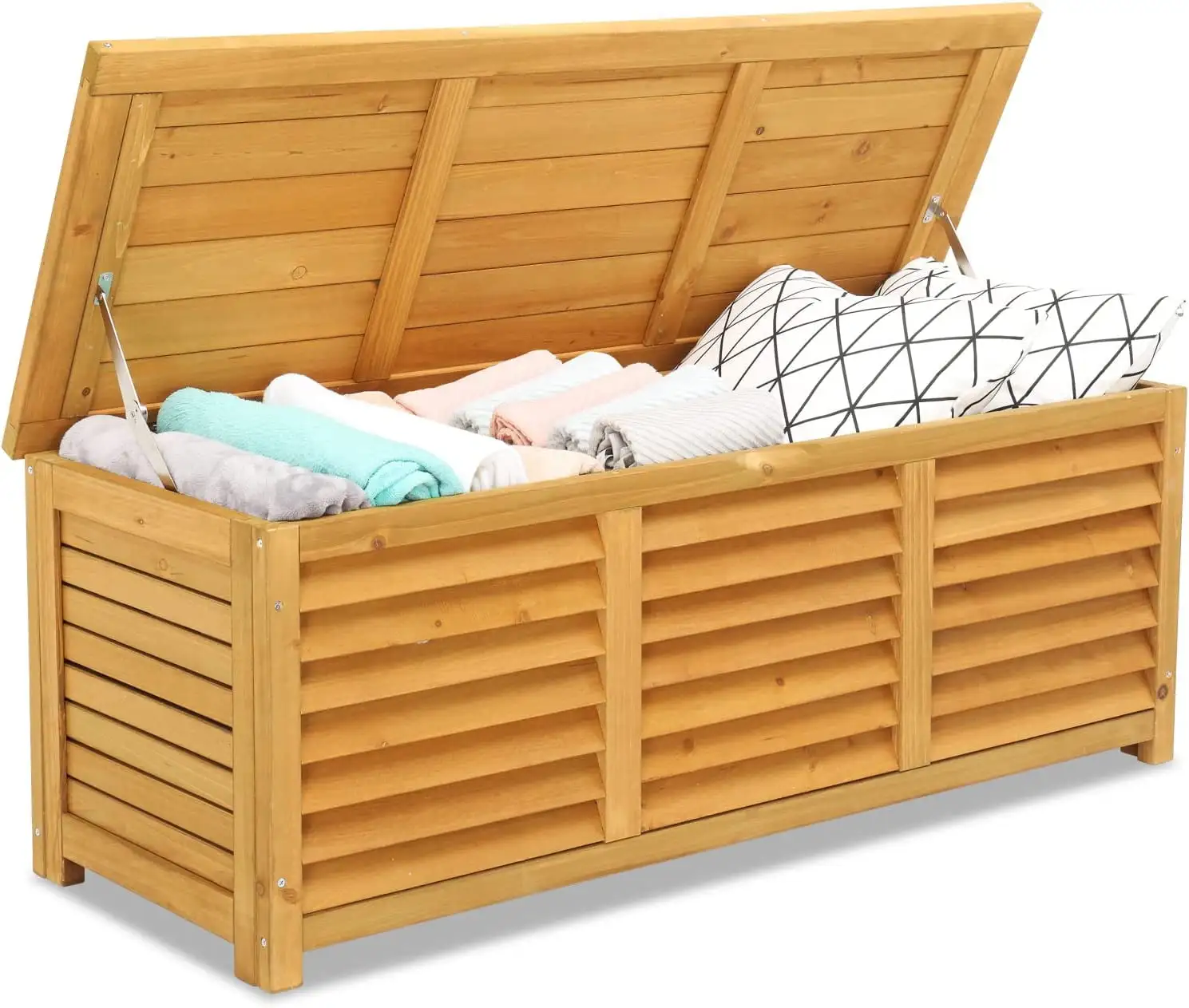 47 Gallon Wooden Deck Box. Outdoor Storage Box for Cushions. Tools. Toys. Patio Storage Container for Yard. Porch. Garden. Lawn (Natural)