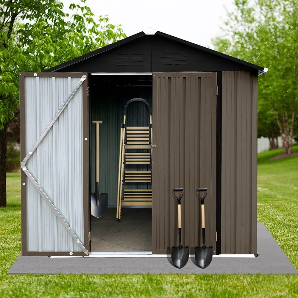 4FTx 6FT Outdoor Metal Storage Shed.Steel Utility Tool Shed Storage House with Door and Lock.Gable Sloping Roof Design Outdoor Storing Tools for Garden. Backyard. Patio