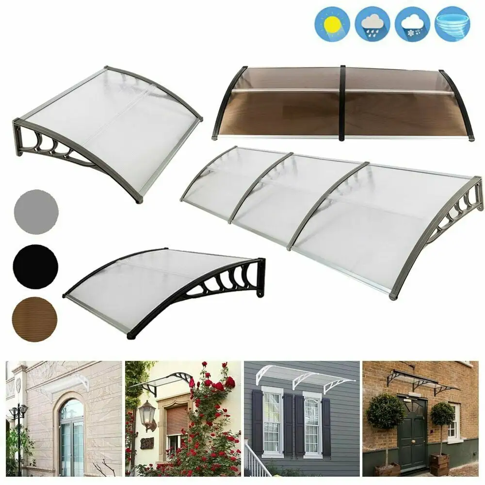 Brand New Goorabbit Aluminum Door Awnings | Window Awning Modern Cover Front Door Outdoor Patio Canopy Sun shetter | Polycarbonate Door Awning for Outdoor Patio(29x39.White & Black Bracket)