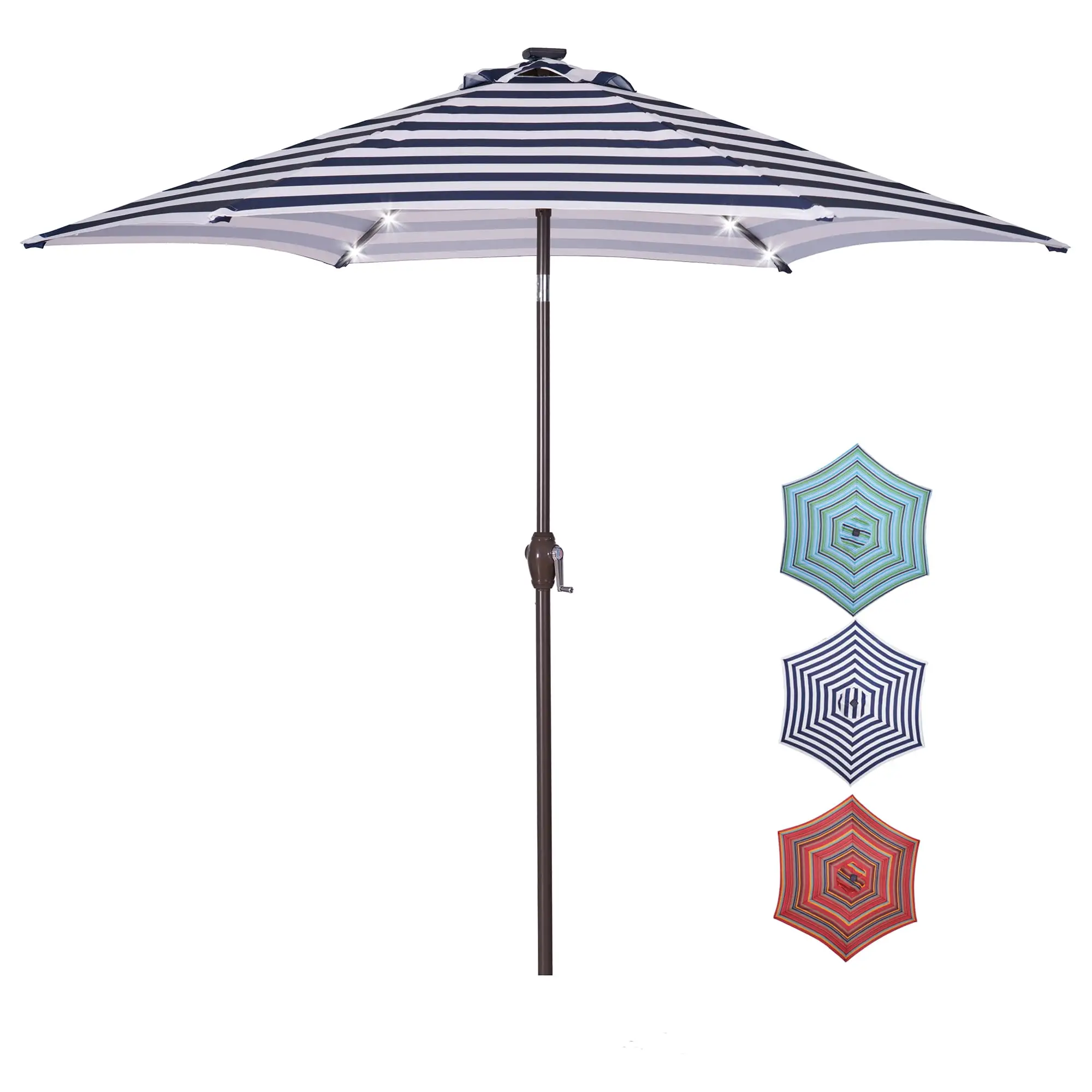 Branax Patio Umbrella with LED Lights. 8.7FT Outdoor Market Table Umbrella with Push Button Tilt. Crank and 24 LED Lights. Backyard Offset Umbrella for Garden (Blue)