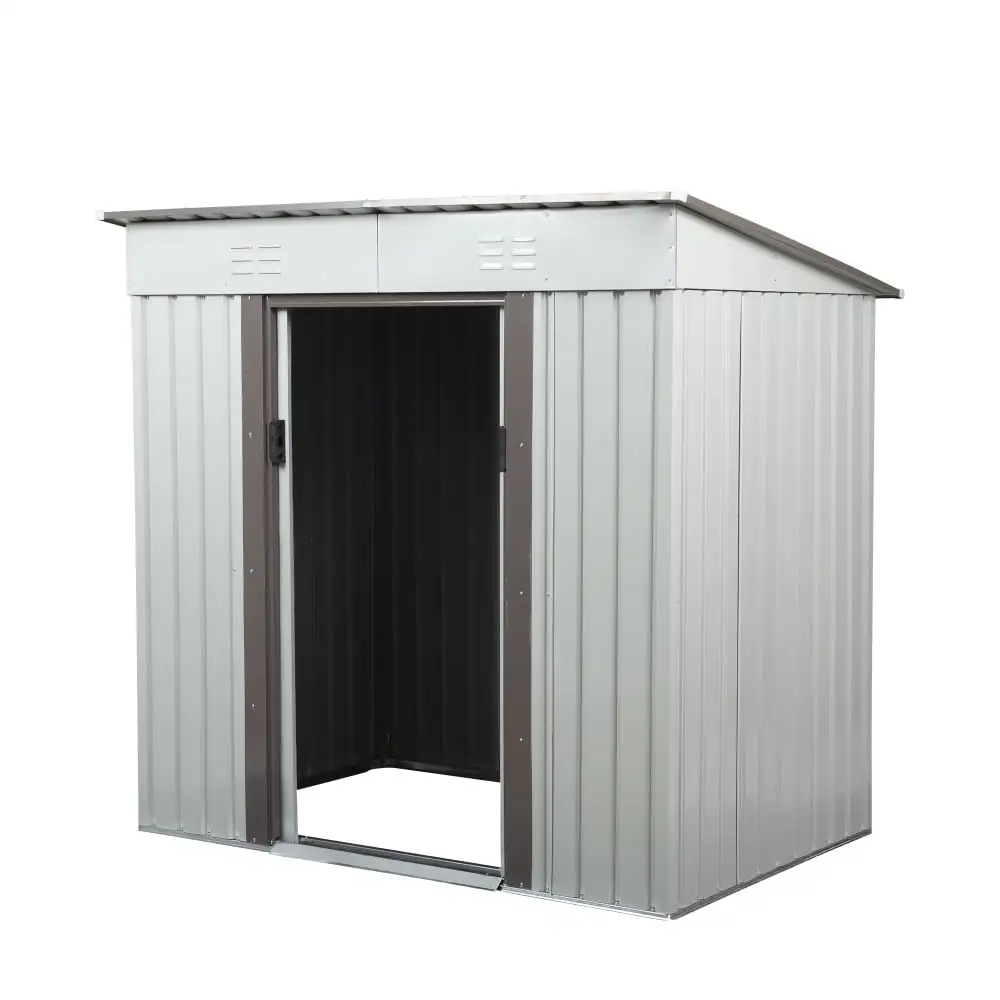 4x6Ft Outdoor Storage Shed. Weatherproof Steel Patio Metal Shed with Lockable Sliding Doors and Air Vents