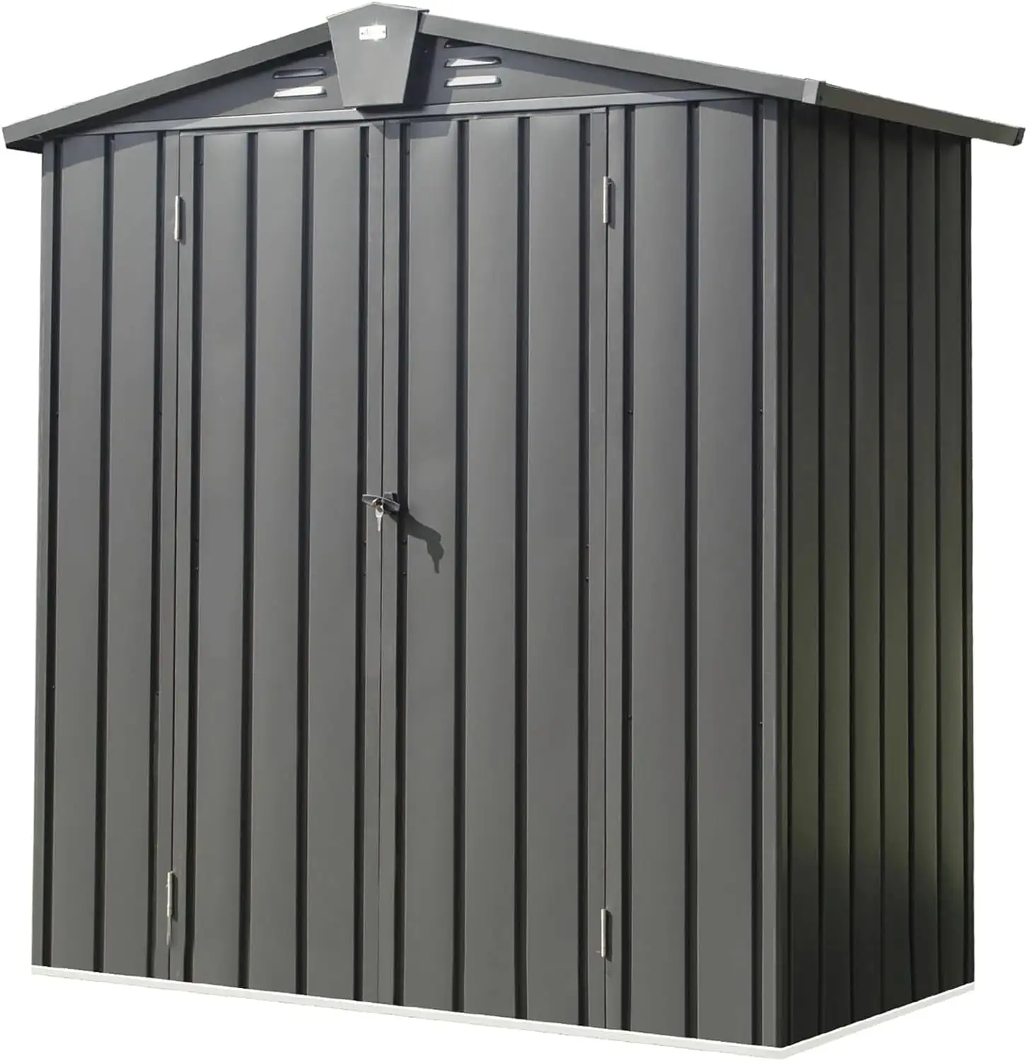 5.7x3 FT Metal Garden Storage Cabinet Outdoor Waterproof Patio Cabinet Garden Storage Cabinet with Lockable Double Door Gable Sloping Roof Design for Backyard Lawn Garden 69.21x36.06x71.34 in Black