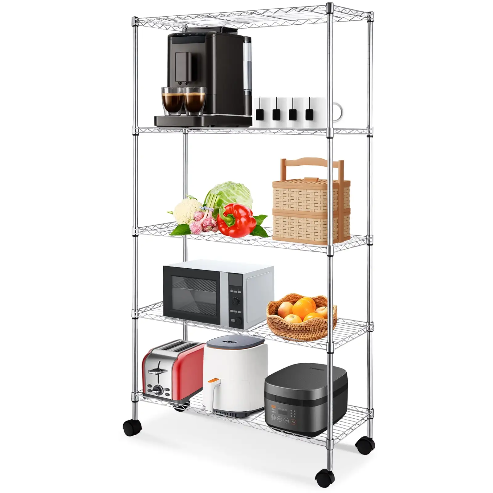 5-Layer Chrome Plated Iron Shelf with 1.5 Nylon Wheels 165*90*35 Chrome