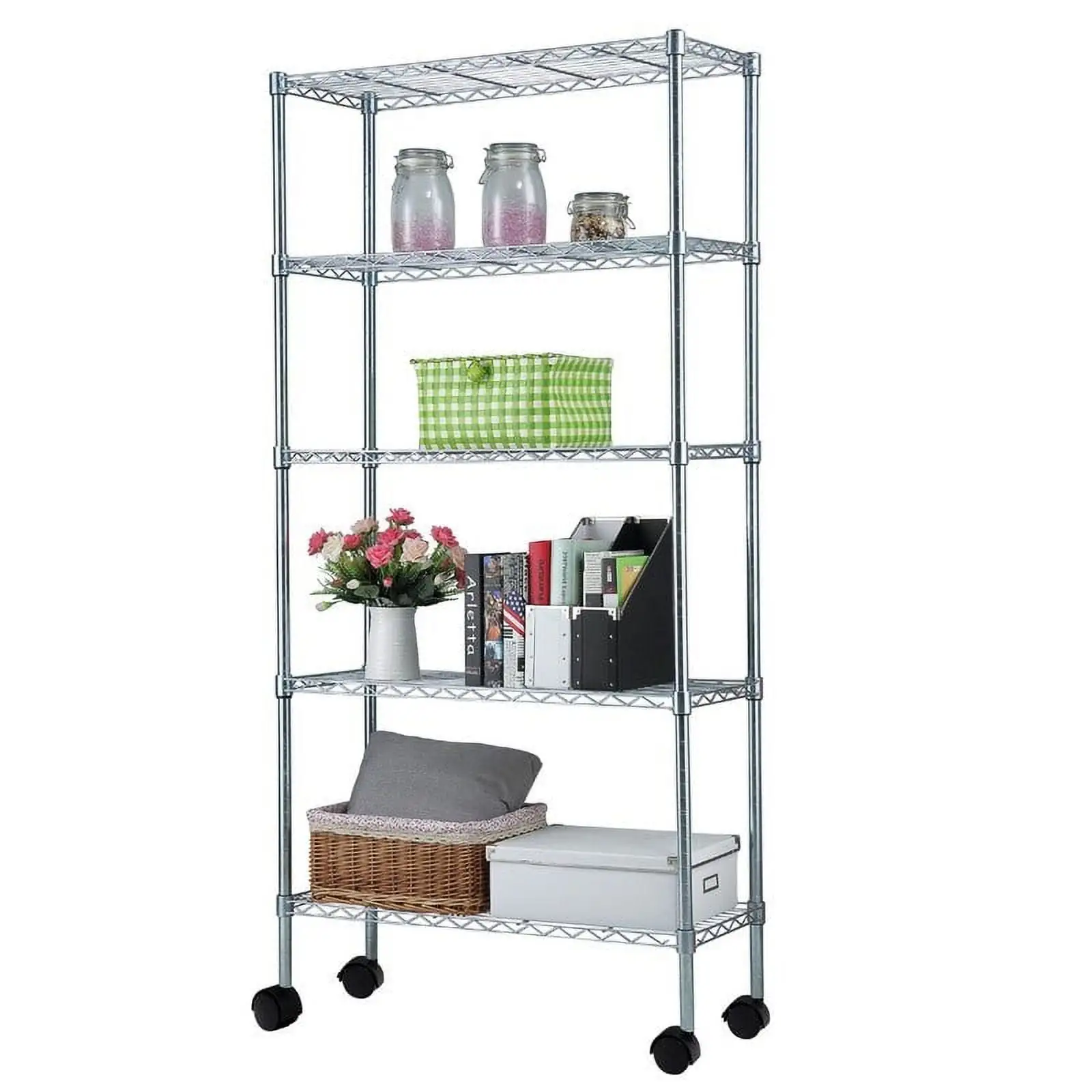 5-Layer Chrome Plated Iron Shelf with Wheels 165*90*35 Chrome Shelf