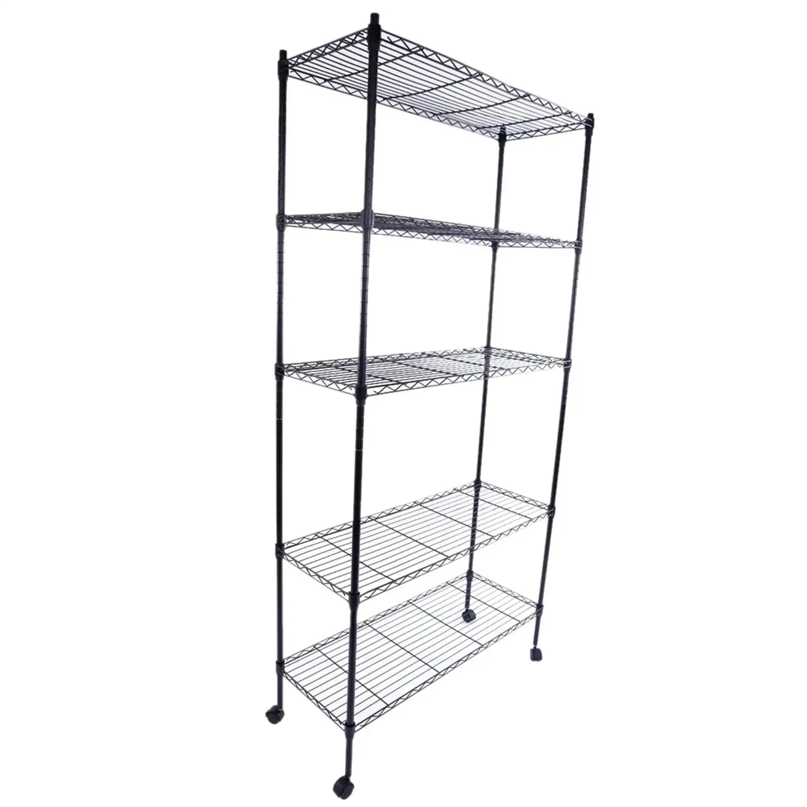 5-Layer Plastic Coated Iron Shelf with 1.5 Nylon Wheels 165*90*35 Black