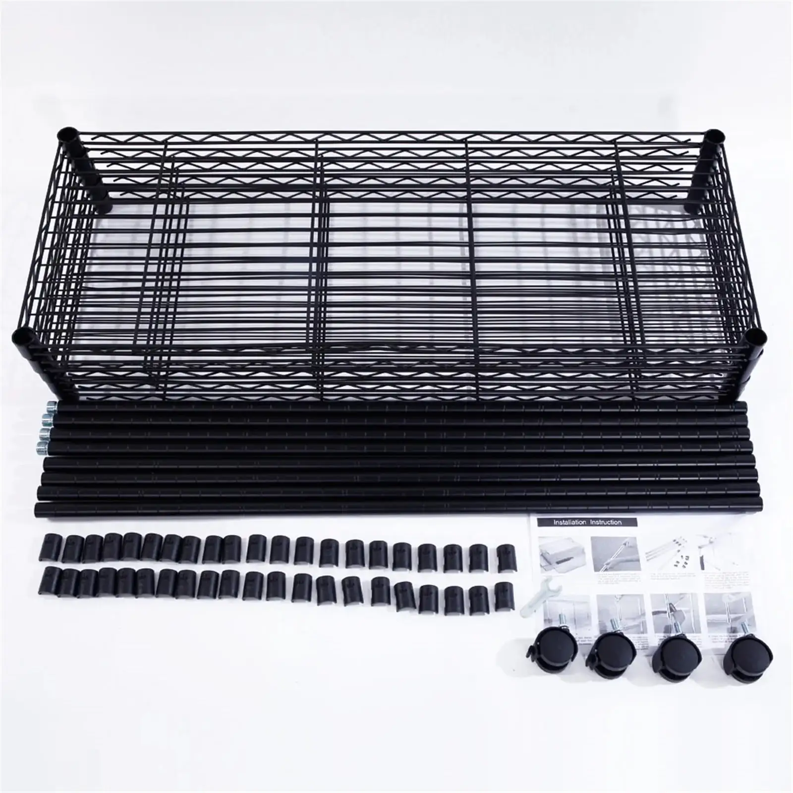 5-Layer Plastic Coated Iron Shelf with 1.5 Nylon Wheels 165*90*35 Black