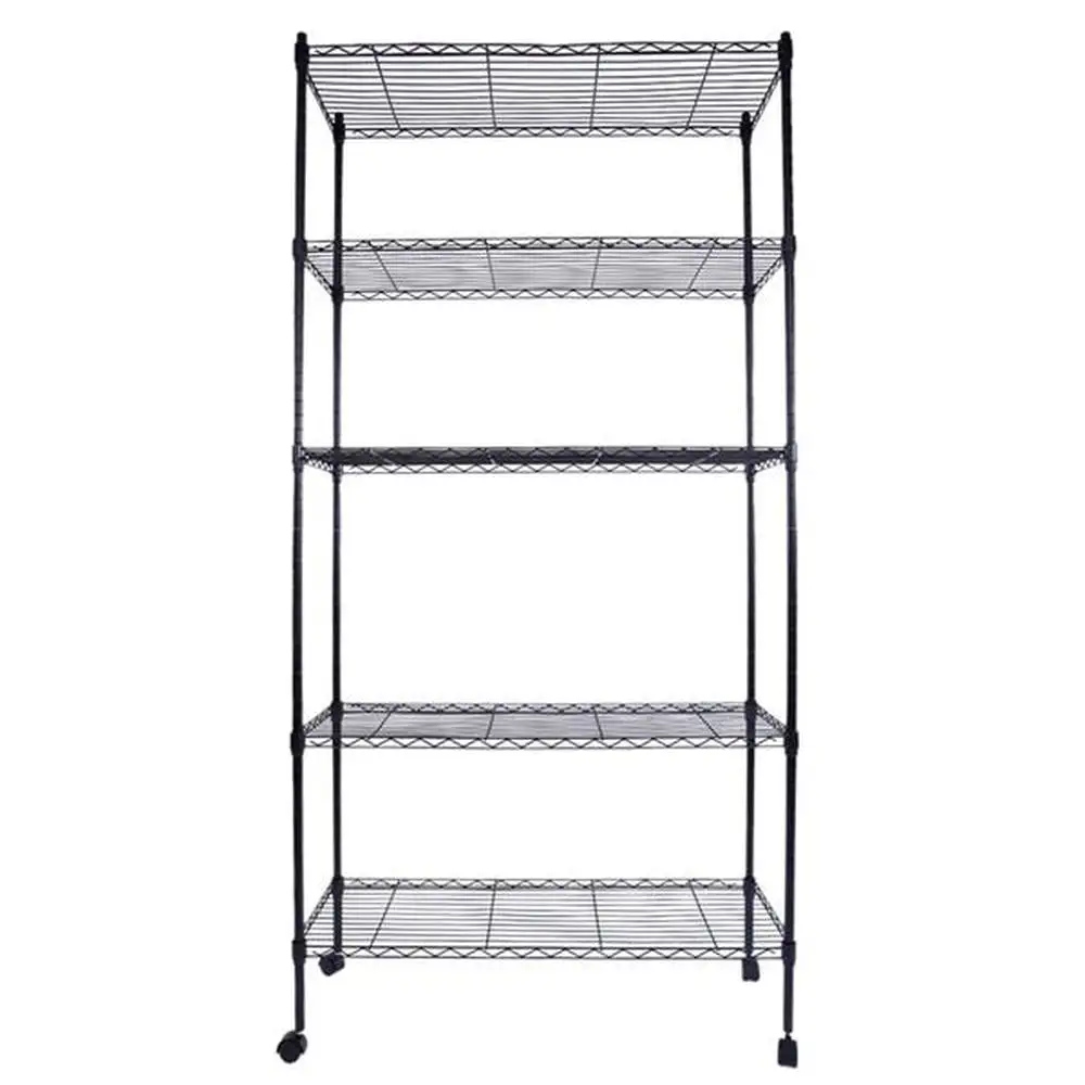 5-Layer Plastic Coated Iron Shelf with 1.5 Nylon Wheels 165*90*35 Black