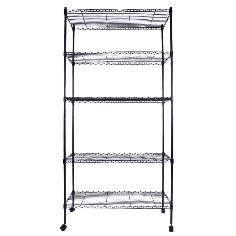 5-Layer Plastic Coated Iron Shelf with 1.5 Nylon Wheels 165 90 35 Black