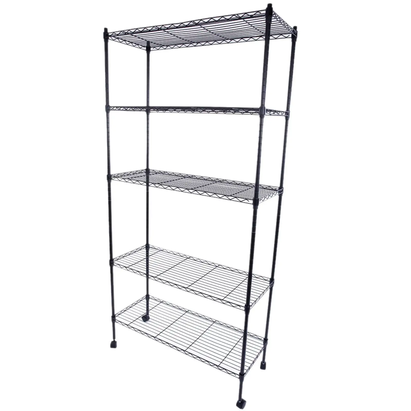 5-Layer Plastic Coated Iron Shelf with 1.5 Nylon Wheels. 35.43 x 13.78 x 65. Black