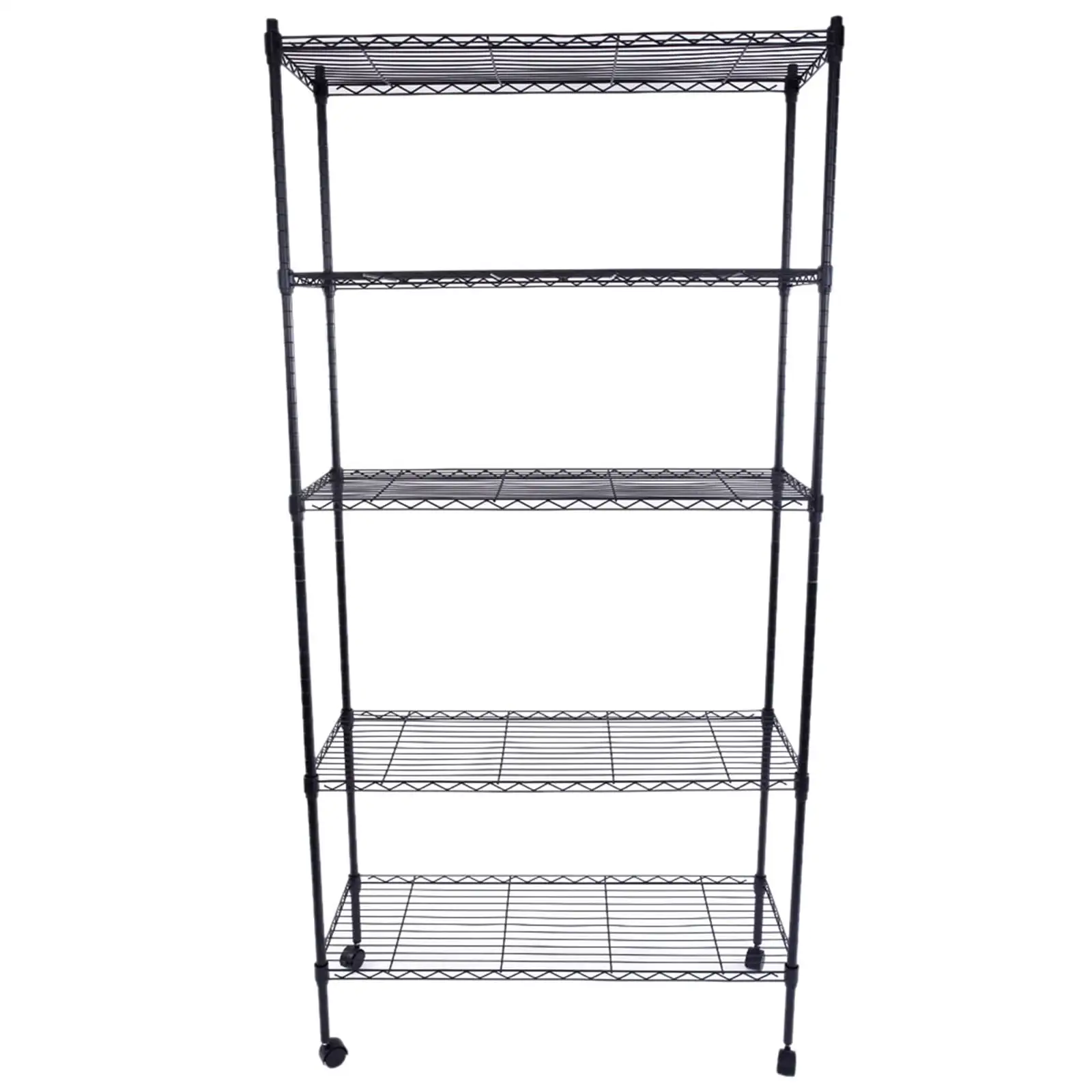 5-Layer Plastic Coated Iron Shelf with Nylon Wheels 35'' x 14'' x 65'' Black Kitmax Brand