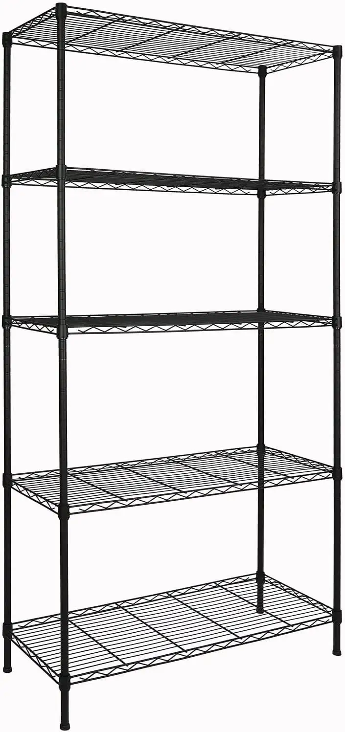 5-Shelf Adjustable Heavy Duty Storage Shelving Unit. Metal Organizer Wire Rack for Laundry Bathroom Kitchen Pantry Closet. Black