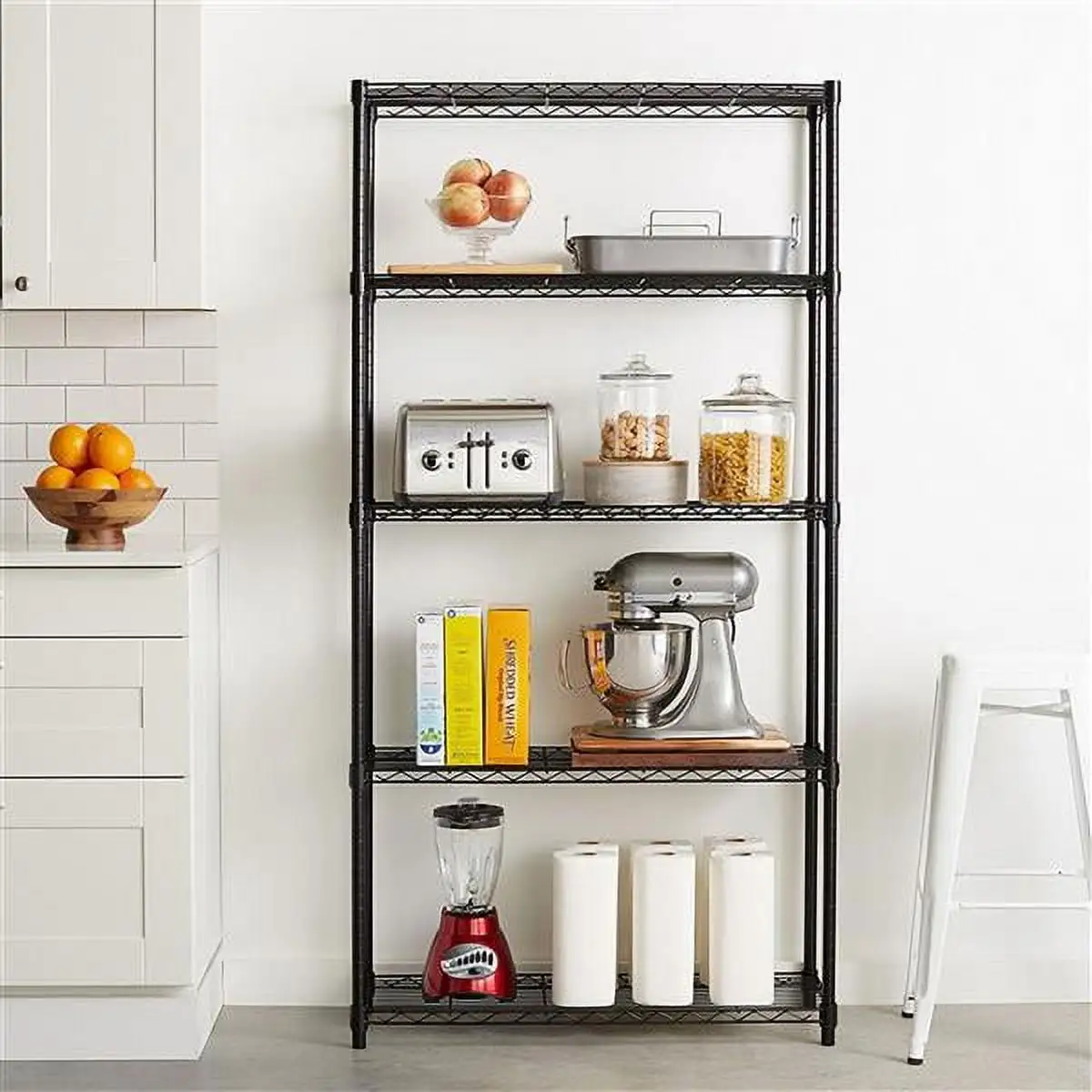 5-Shelf Adjustable Heavy Duty Wire Shelving Unit for Garage Home. Freestanding Storage Organizer Rack Black for Laundry Bathroom Bedroom. Kitchen Microwave Rack Shelf. No Wheels