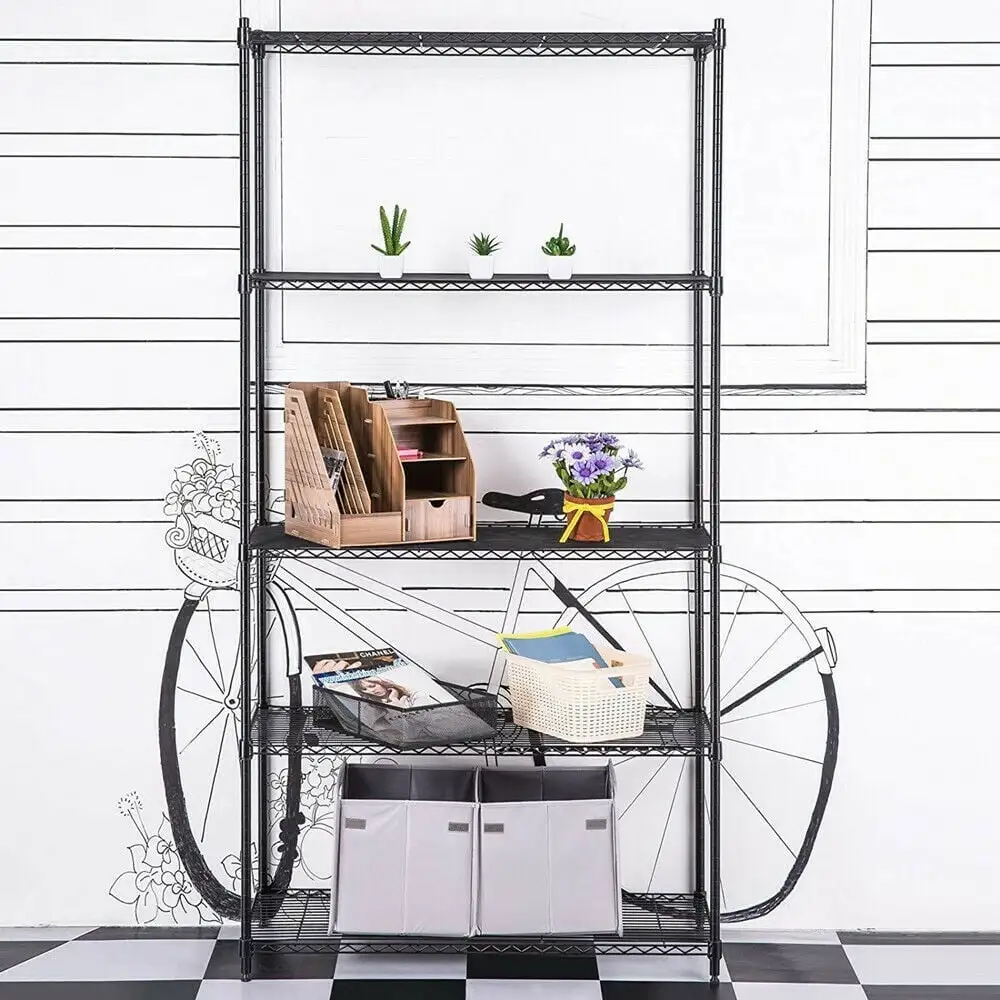 5-Shelf Shelving Storage Unit Metal Shelving Wire Rack Kitchen Storage Shelf Rack For Garage Shelf Kitchen Appliance Storage Changeable Assembly Floor Standing Carbon Steel Storage Rack Black