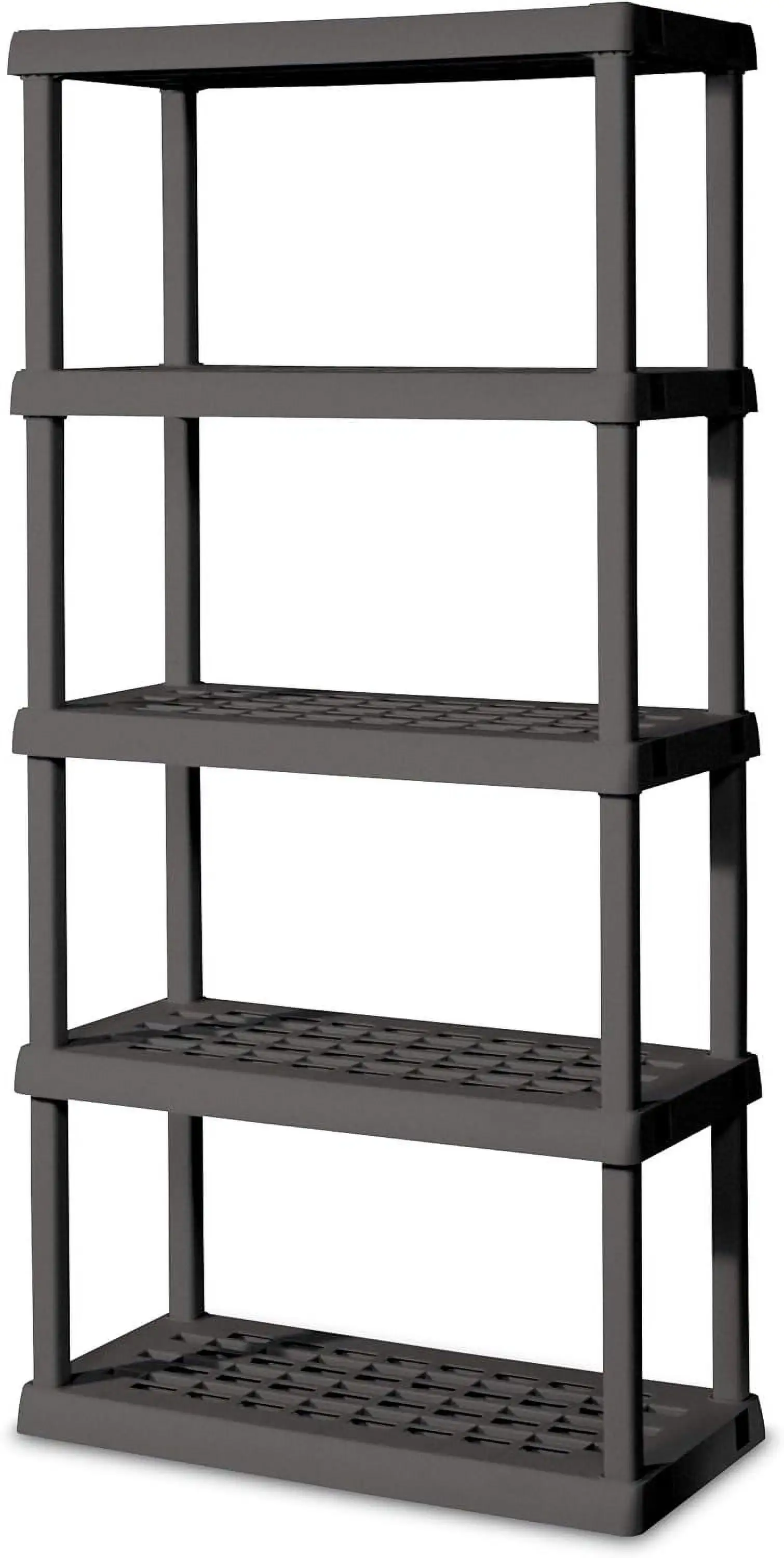 5 Shelf Unit. Heavy Duty and Easy to Assemble Plastic Storage Unit. Organize Bins in The Garage. Basement. Attic. Mudroom. Gray. 1-Pack