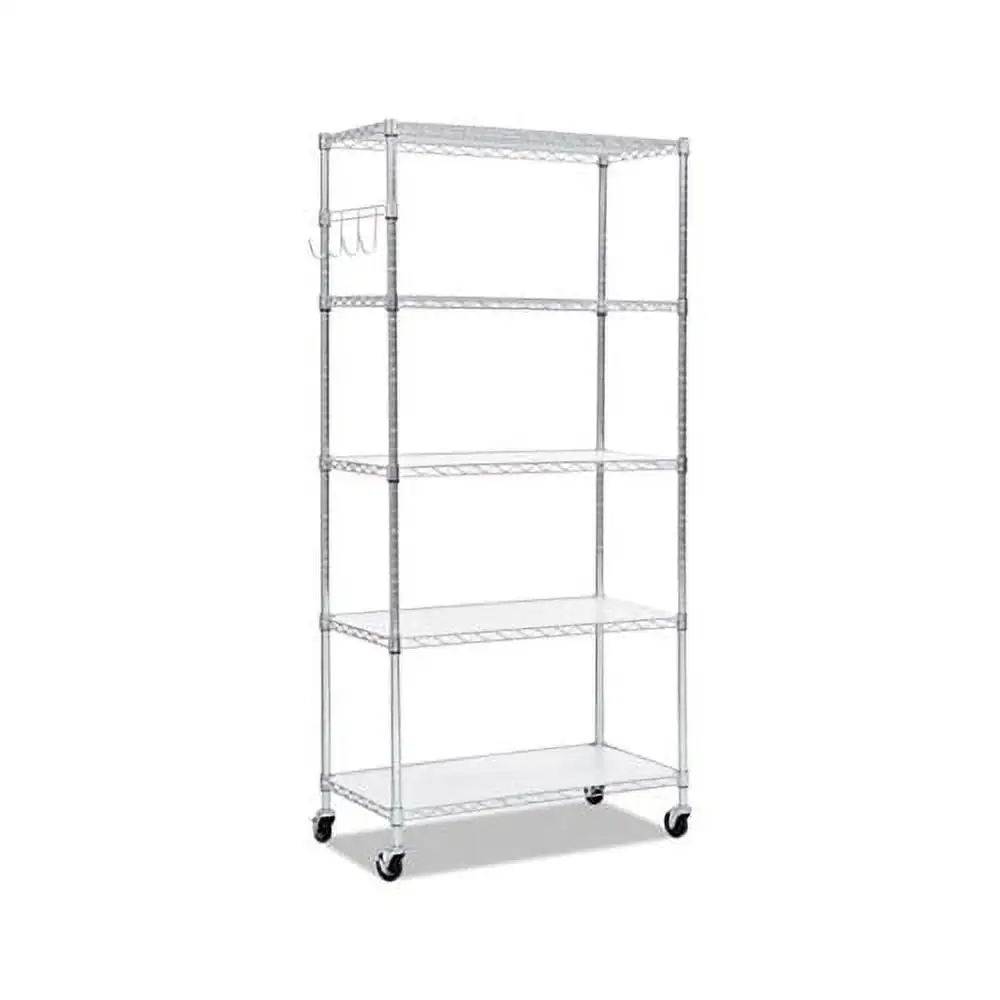 5-Shelf Wire Shelving Kit with Casters and Shelf Liners 36w x 18d x 72h. Silver