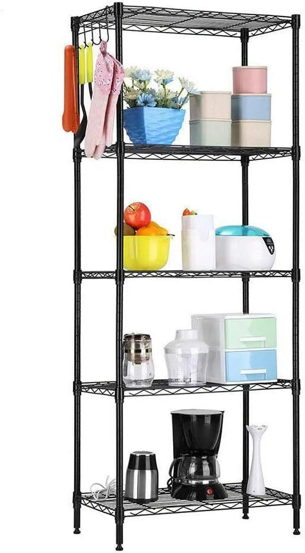 5-Tier Changeable Assembly Carbon Steel Standing Shelf Units.Heavy Duty Shelving Unit.Wire Shelving Unit for Home.Black