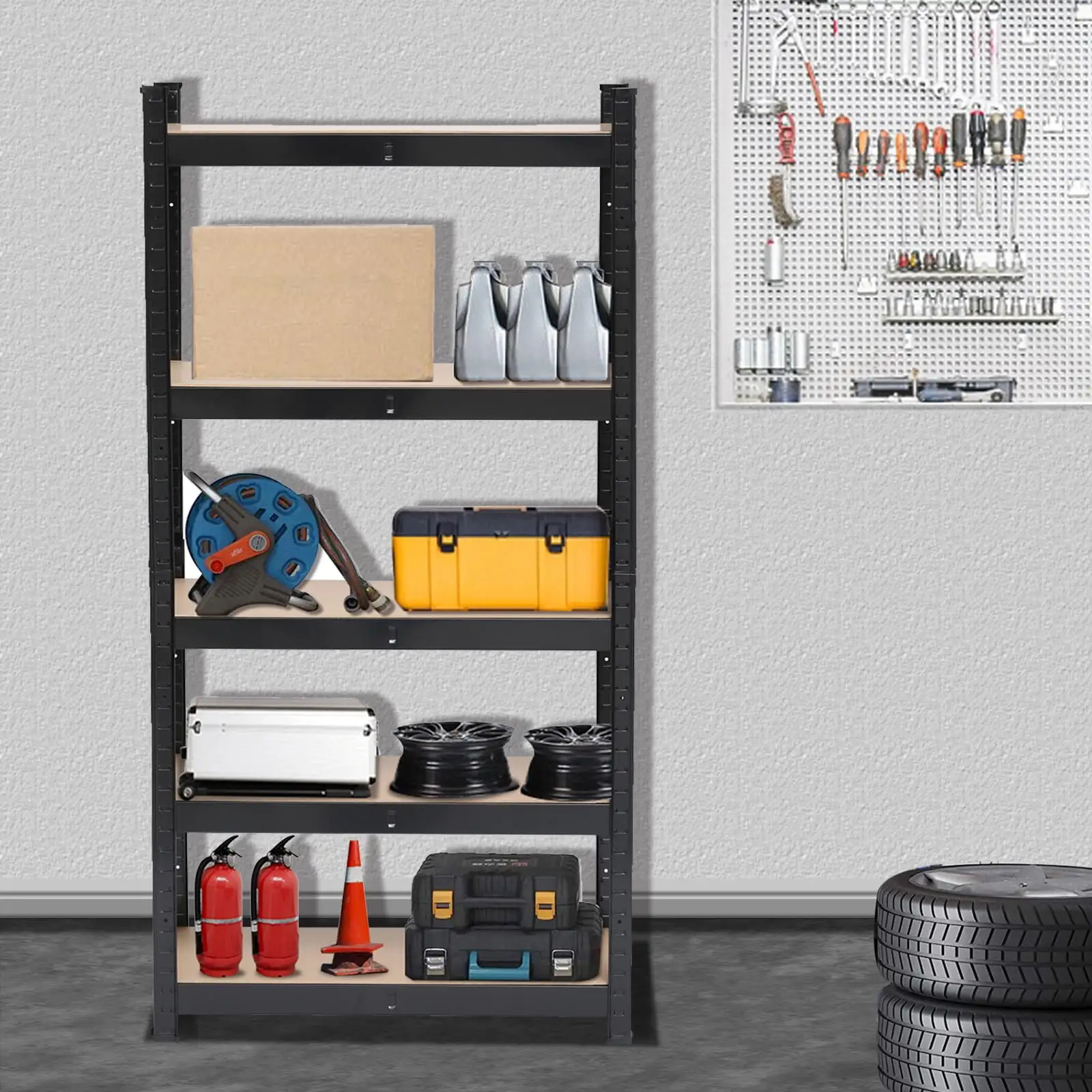 5 Tier Heavy Duty Metal Shelving Rack - Garage Storage Organizer Shelf with Black Finish (UK)