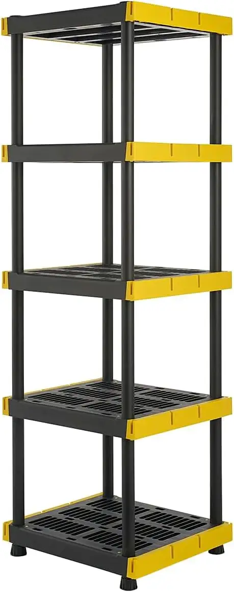 5-Tier Heavy Duty Plastic Storage Shelving Unit. 100lbs/shelf (72H x 24W x 20D). for Indoor/Outdoor Organization. Modular Rack