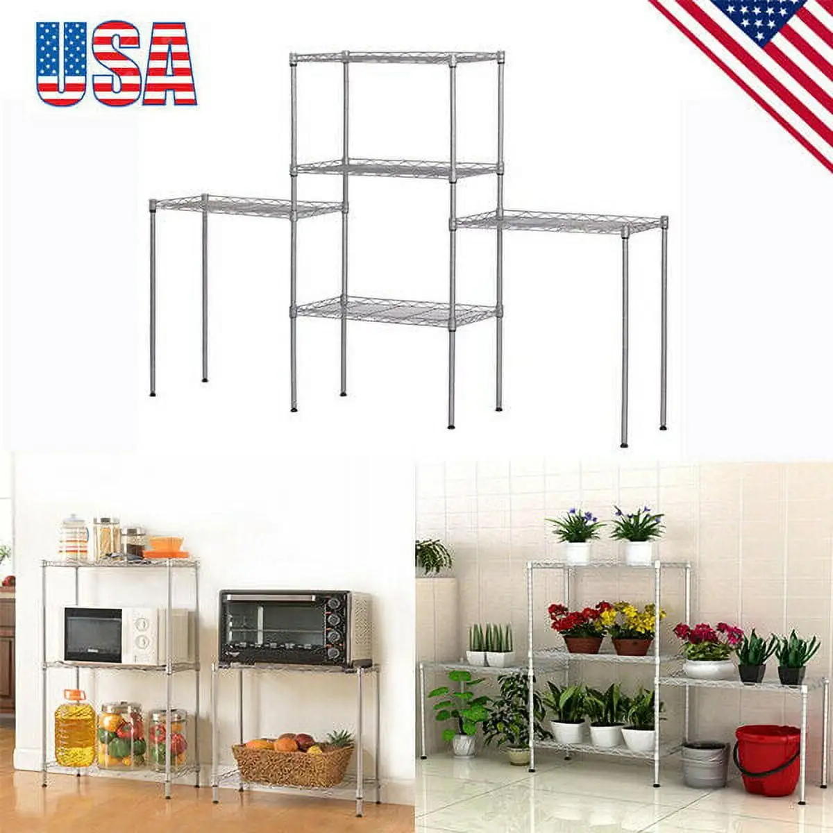 5-Tier Layer Shelf Wire Metal Shelving Rack Heavy Duty Shelf Storage Holder New