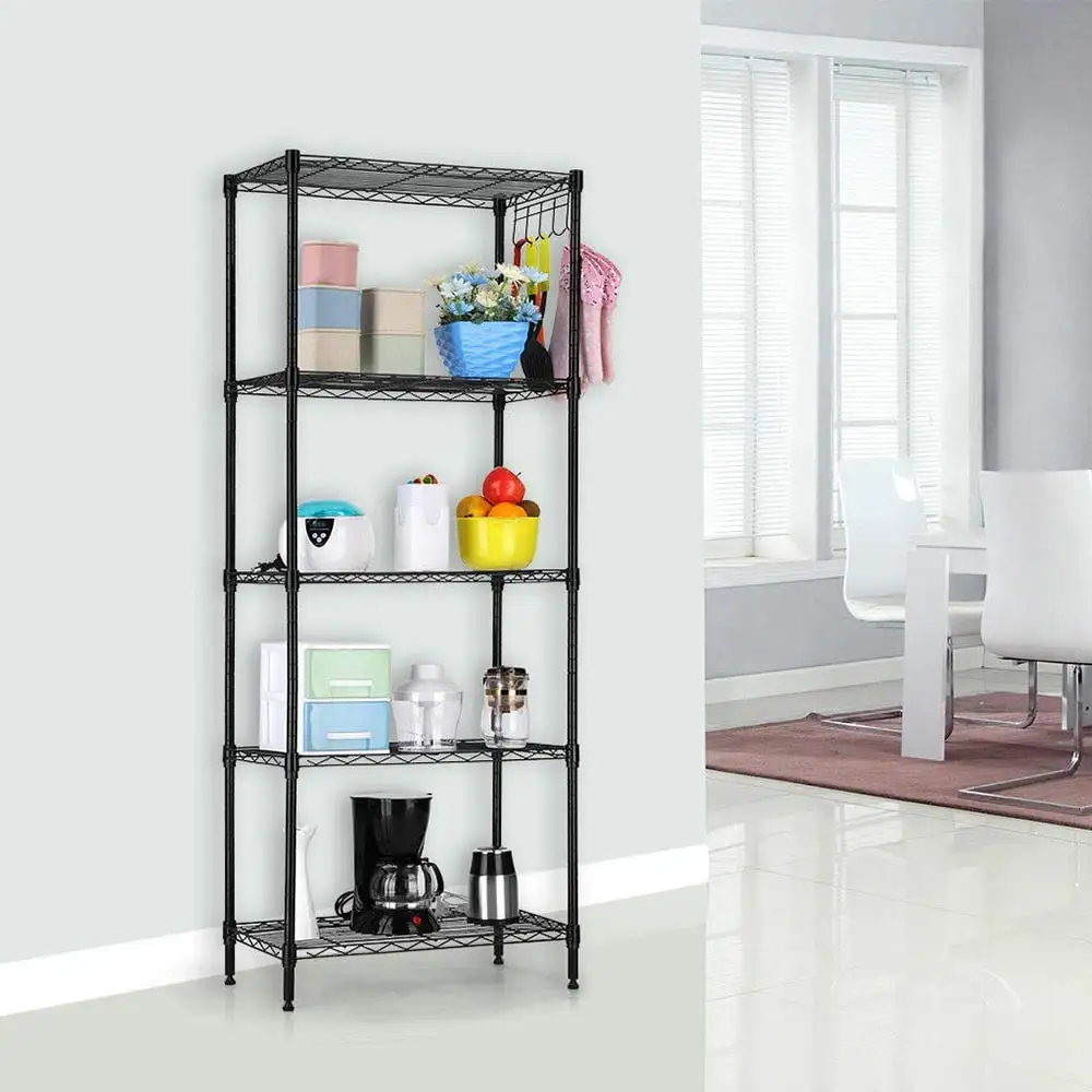 5 Tier Metal Garage Storage Shelves. Wire Storage Shelves for Garage Metal Storage Shelving. Black Epoxy Steel Wire Shelving Unit and Storage. (21.25 x 11.42 x 59.06). S10129