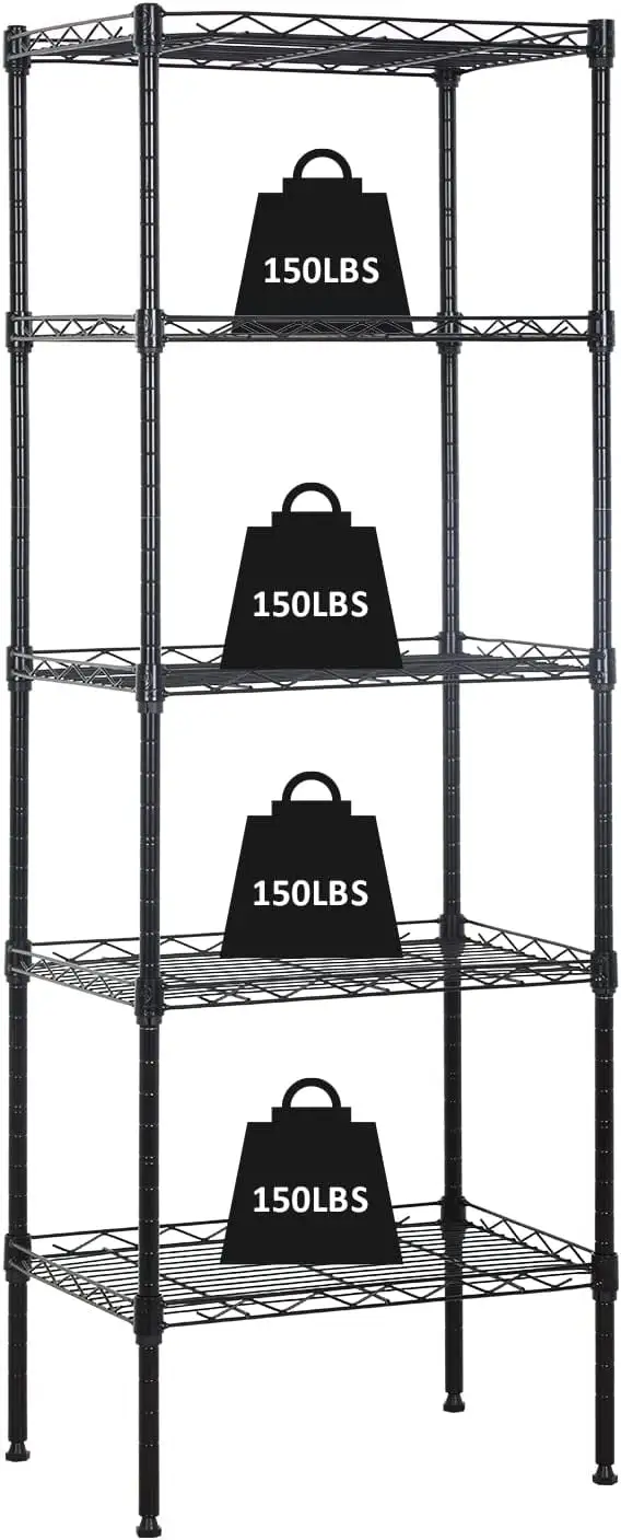 5-Tier Metal Shelving Unit Storage Shelves Metal Shelves 48X17X12 Heavy Duty Metal Storage Rack Wire Rack Nsf Height Adjustable For Home Kitchen Bathroom Garage Shelving(Black)