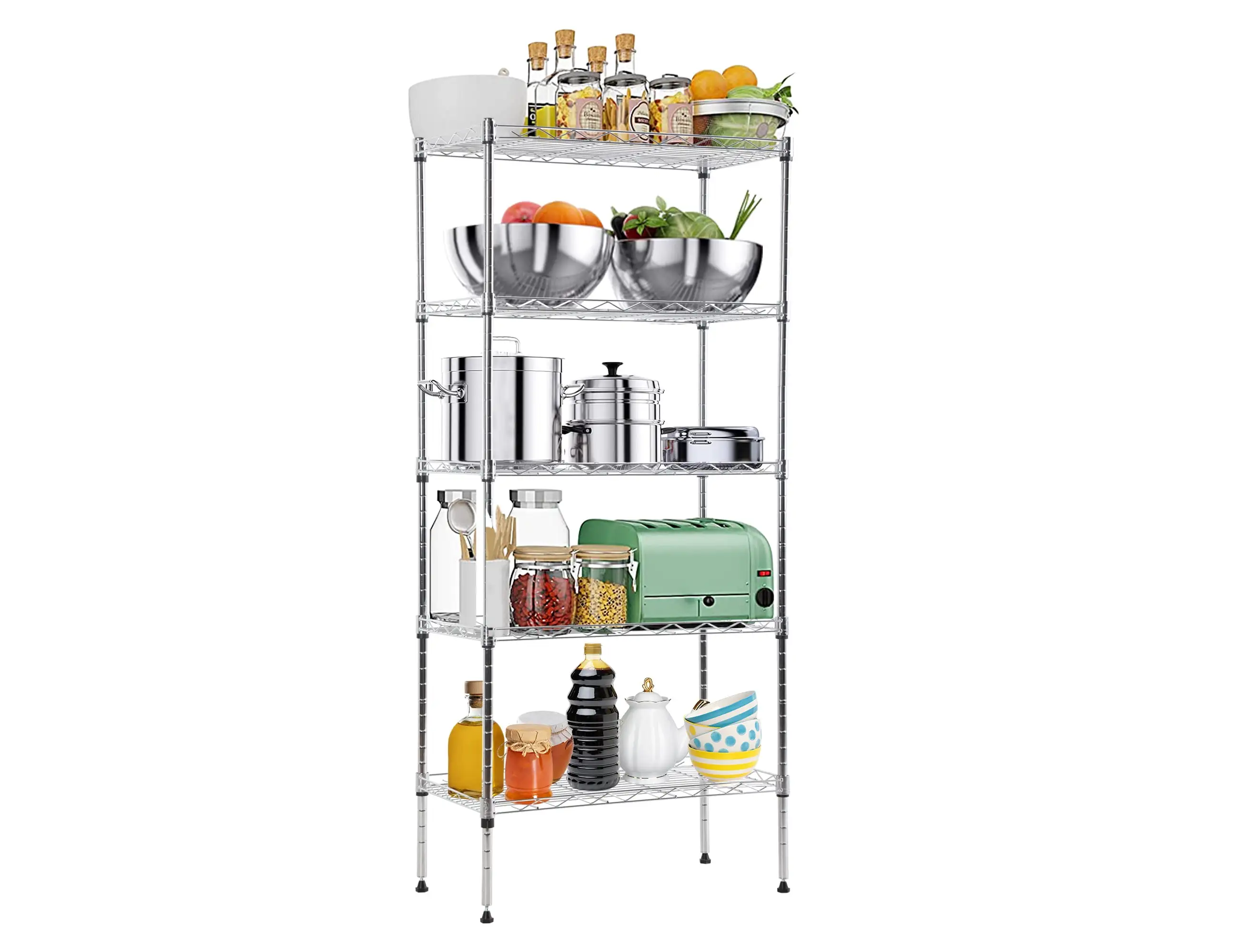 5 Tier Metal Storage Shelves. Adjustable Wire Shelving Unit Storage NSF-Certified Storage Racks and Shelving for Small Spaces Freestanding Storage Shelf for Restaurant Pantry Kitchen Bathroom Closet