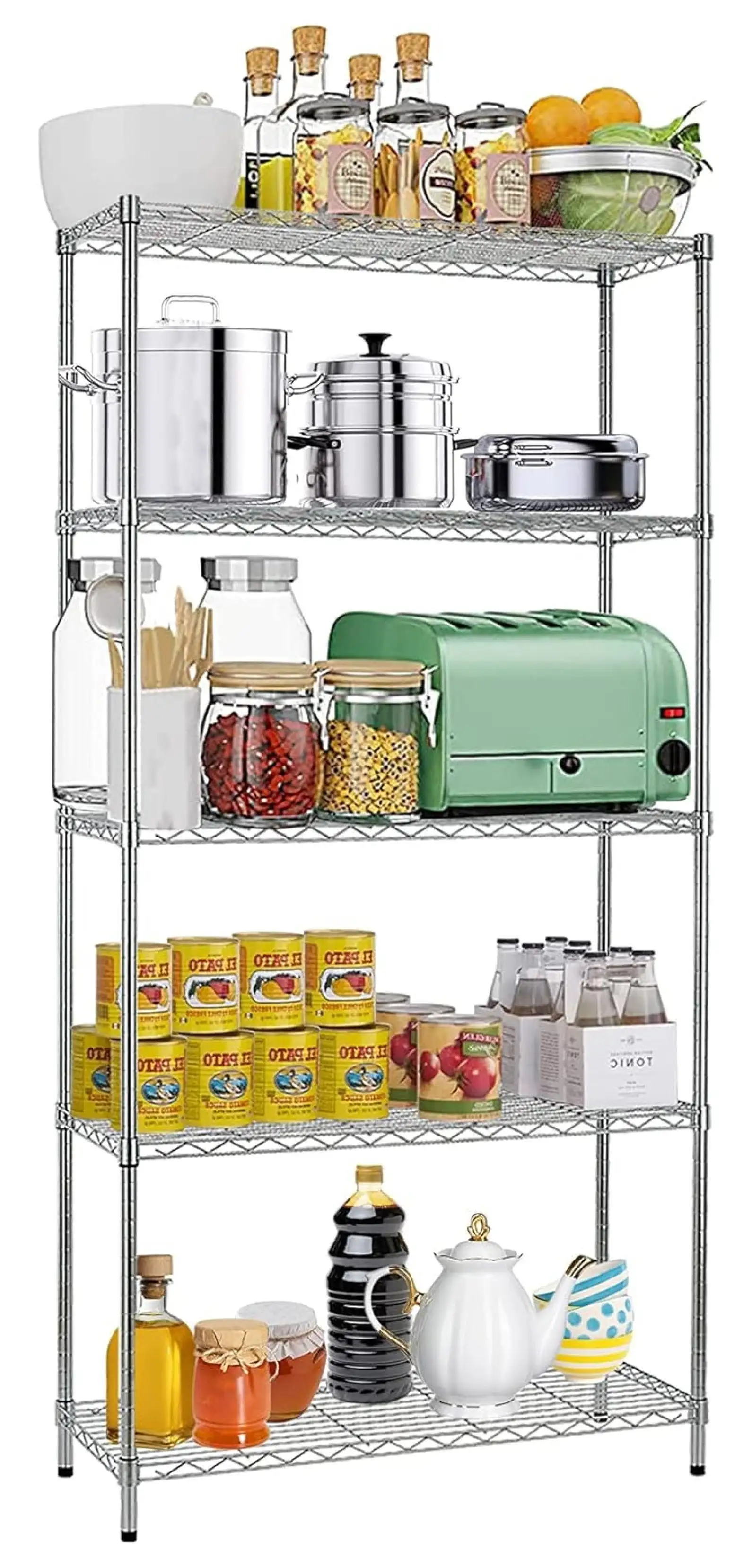 5-Tier Metal Wire Shelving Unit Snack Shelf Height Adjustable Storage Rack NSF Certified Storage Shelves 1250 Lbs Capacity Standing Utility Shelf for Laundry Kitchen Pantry Garage Organization