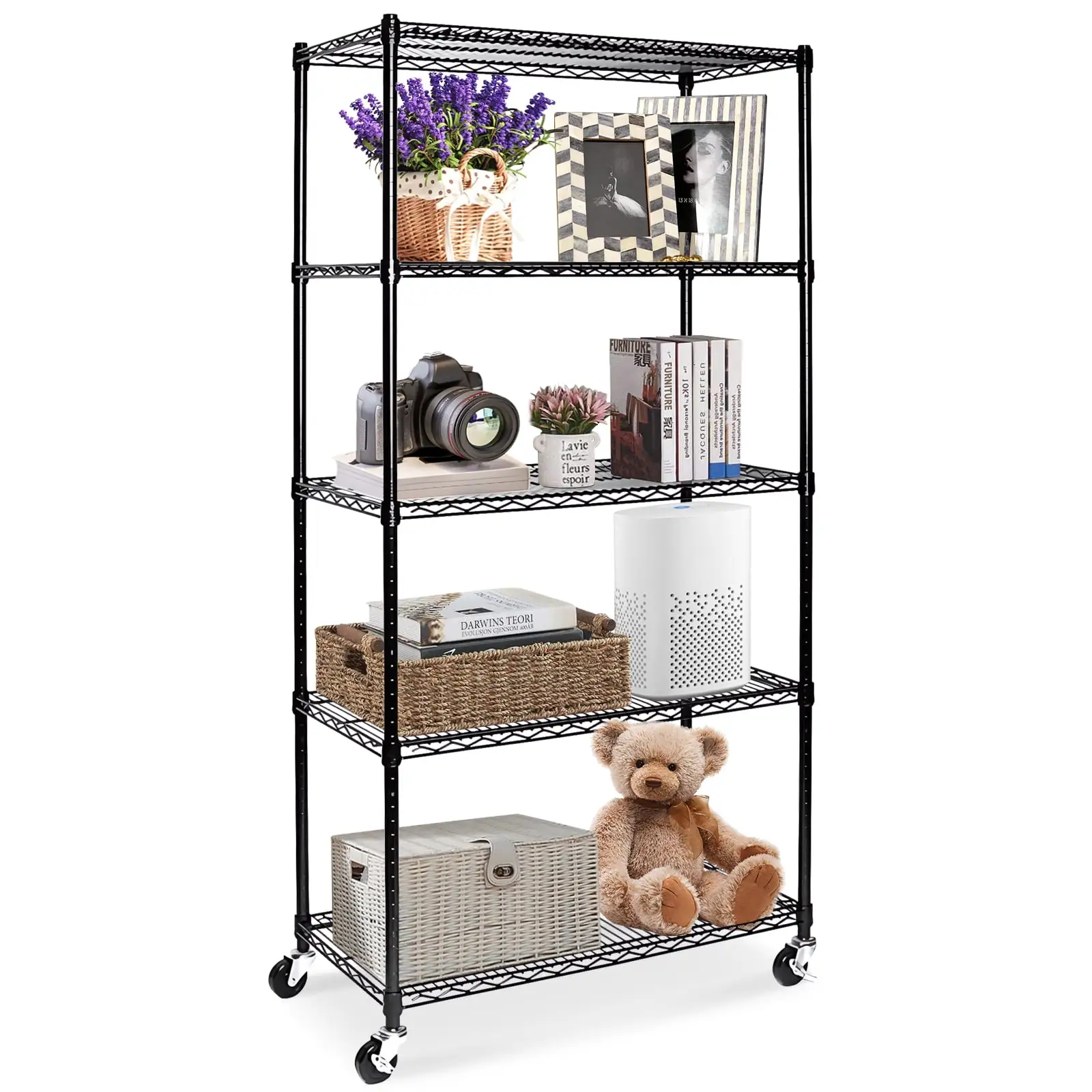 5-Tier NSF-Certified Steel Wire Shelving with Wheels Black