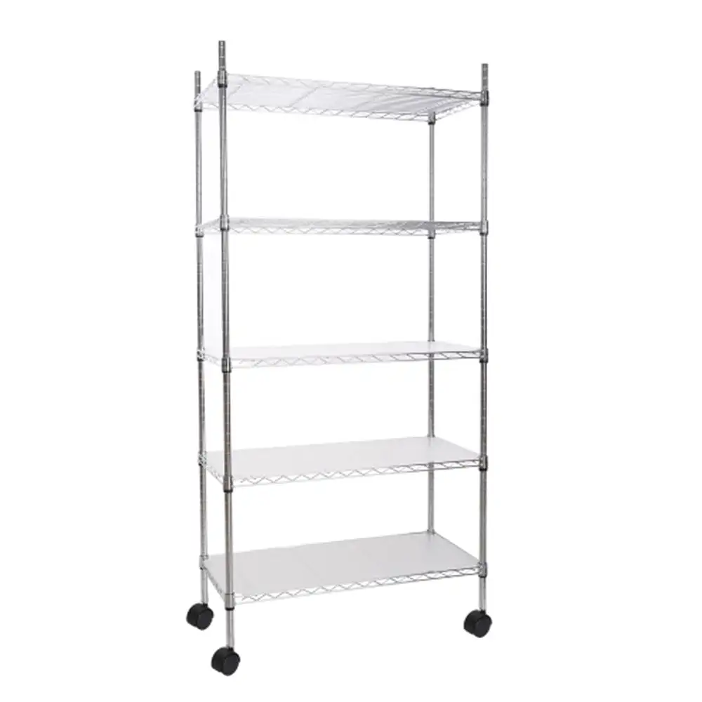 5 Tier Shelf Wire Shelving Unit. Metal Large Storage Shelves Height Adjustable Utility - Chrome