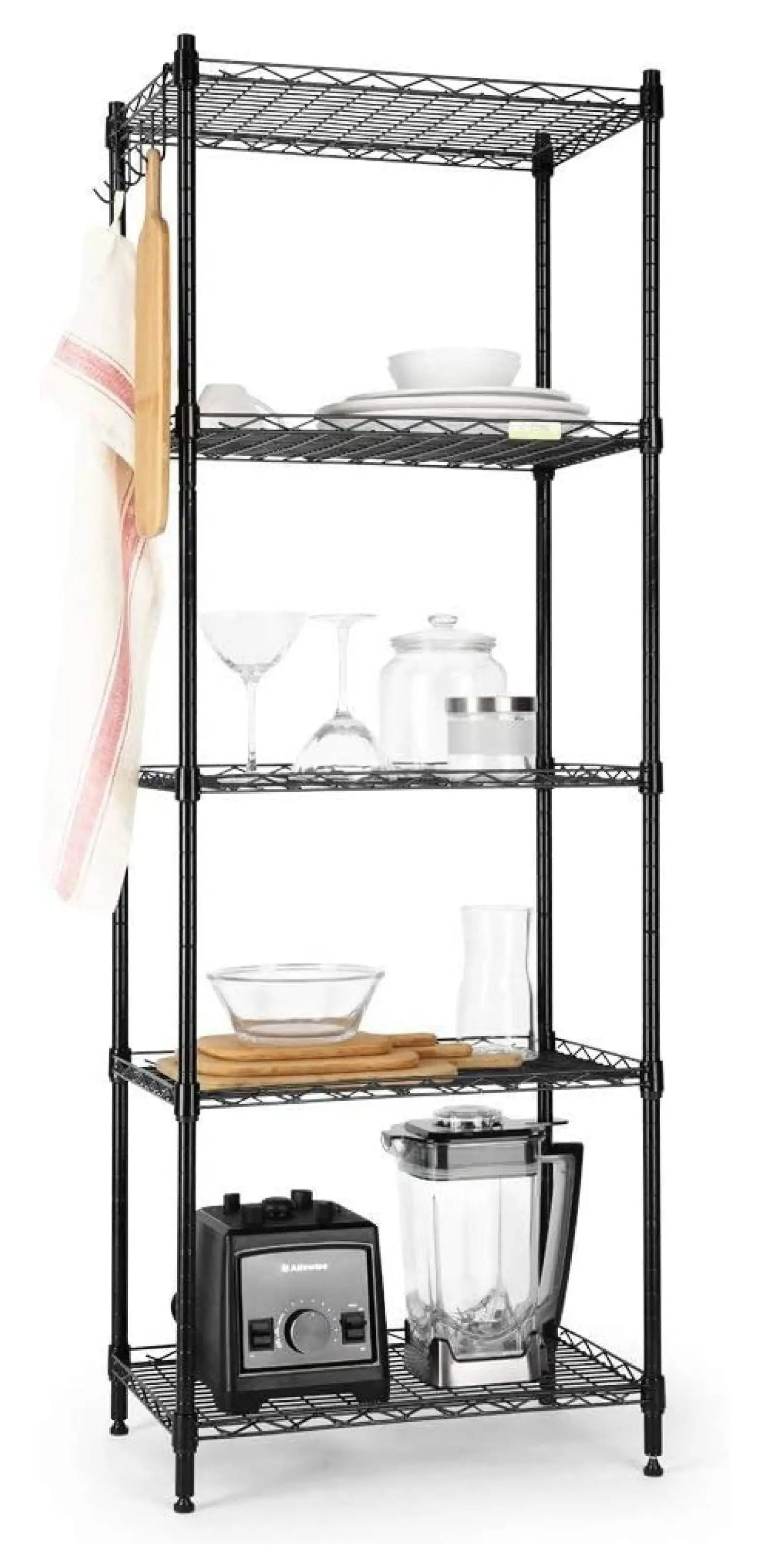 5 Tier Storage Shelves. Adjustable Storage Shelves Heavy Duty Steel Tube Wire Shelving Unit (Black 21'' x 11'' x 59'')