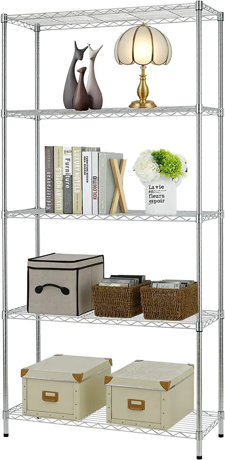 5-Tier Storage Shelves Large Wire Shelving Unit NSF Metal Garage Shelving 72x36x14 1250 LBS Capacity Heavy Duty 5-Tier 1250LBs