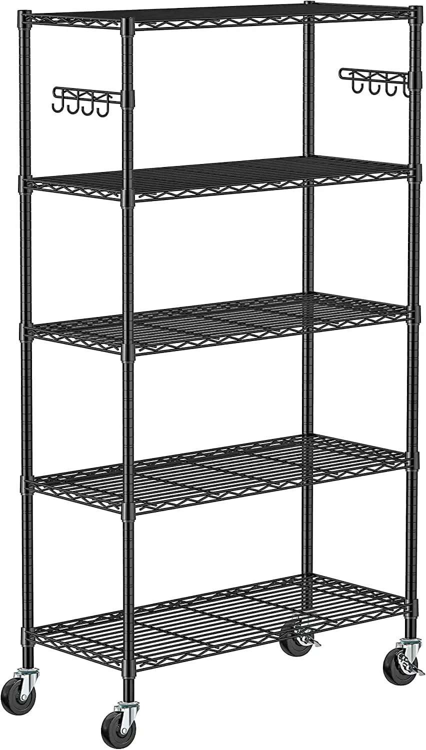 5 Tier Storage Shelves with Wheels - Metal Shelves for Storage Adjustable Wire Shelving Unit Organizer Storage Rack Shelf for Kitchen Garage Pantry Closet Laundry(14D x 36W x 75H)