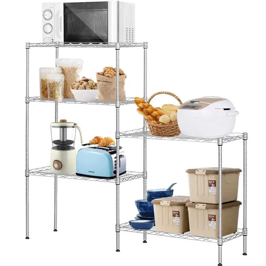 5 Tier Storage Shelves Wire Storage Shelves for Kitchen. URHOMEPRO Changeable Silver Metal Utility Shelves Storage Rack. Durable Kitchen Shelving Unit for Garage Bedroom Bathroom. L6497