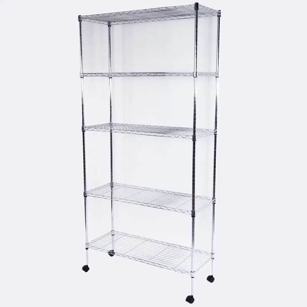 5 Tier Storage Shelves Wire Storage Shelves with Wheels. Plated Iron Shelves Plated Iron Storage Shelving. Pantry Storage Shelves Kitchen Rack Shelving Units. 35.43'' x 13.78'' x 65''. Chrome. S7920