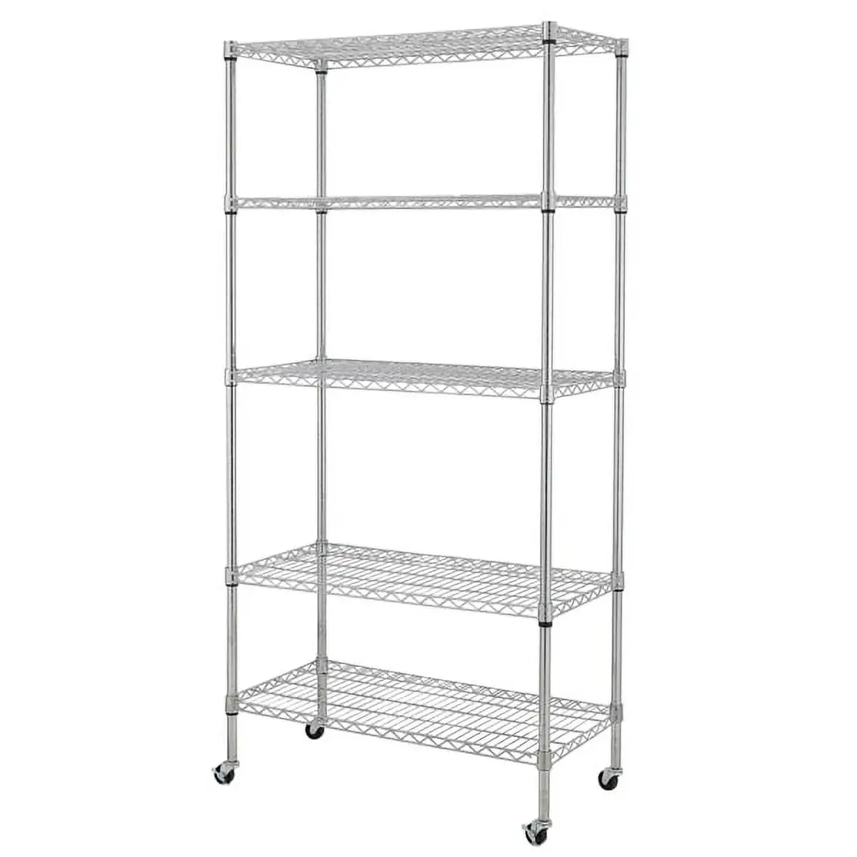 5-Tier Wire Shelving.NSF-Certified Steel Storage Rack with Wheels. Chrome