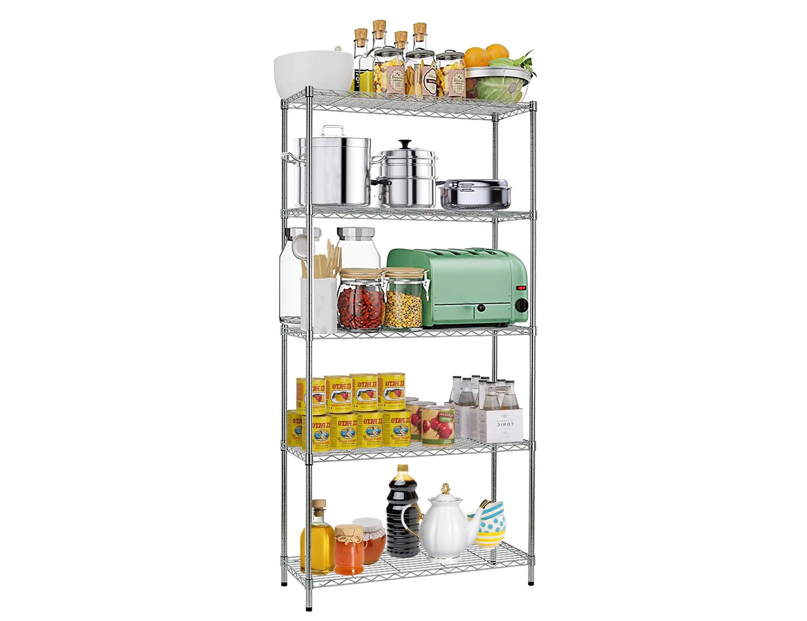 5 Tier Wire Shelving Rack. Adjustable Metal Storage Shelves Large Storage Shelving Unit Heavy Duty with Leveling Feet Commercial Grade Freestanding Steel Layer Rack Storage for Garage Pantry Kitchen