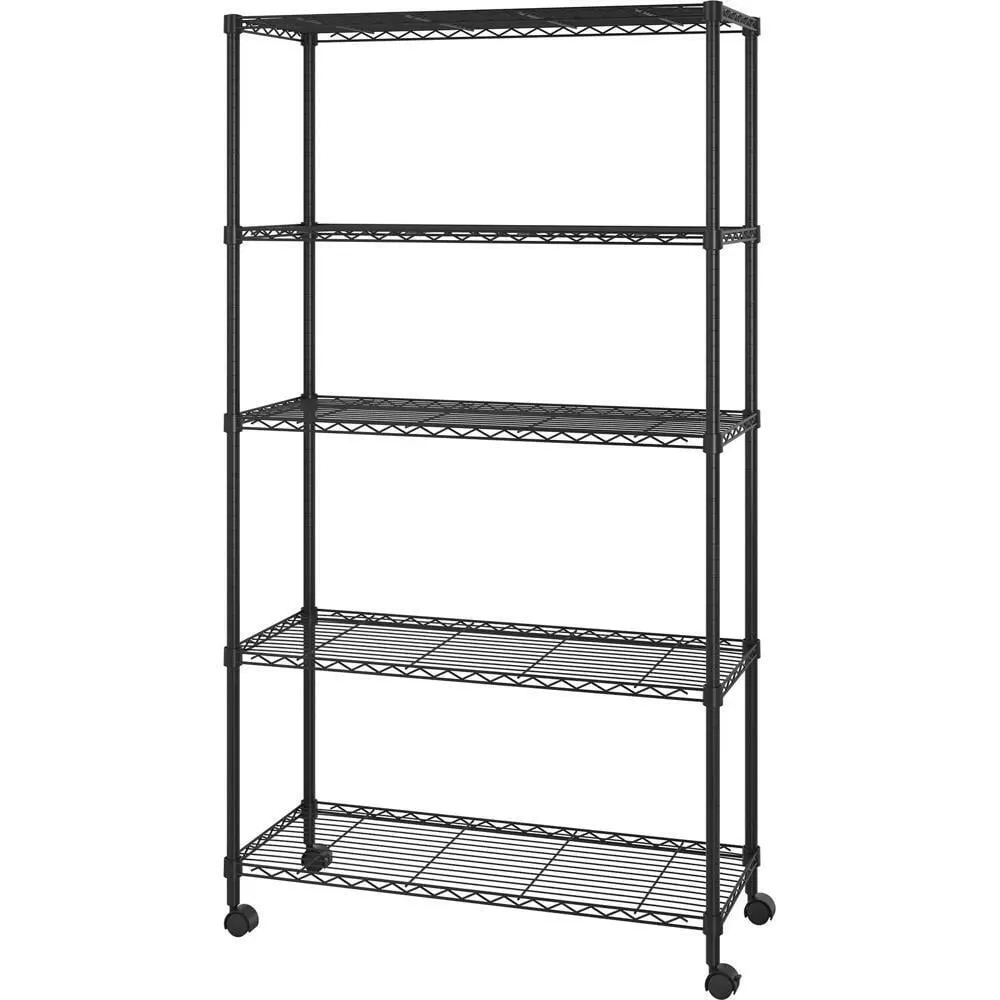 5 Tier Wire Shelving Unit Heavy Duty Metal Shelf Storage Rack Black