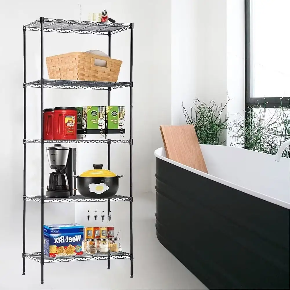 5 Tier Wire Shelving Unit Metal Wire Shelf Multifunctional Steel Large Storage Racks Shelf Free Standing 150 lbs Capacity of Each Layer for Kitchen.Living Room.Bathroom.Office. 24''x14''x60''