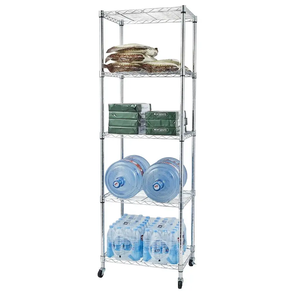 5 Tier Wire Shelving Unit with Wheel Heavy Duty Storage Shelves Adjustable Utility Storage Rack for Kitchen. Living Room. Bathroom